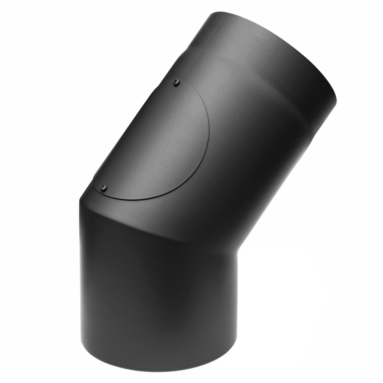 Coude de conduit de fumée / Tuyau de poêle Izoker double paroi avec isolation, diamètre 150 mm, 45°, noir, avec ouverture de nettoyage. Coude de conduit de fumée / Tuyau de poêle Izoker double paroi avec isolation, diamètre 150 mm, 45°, noir, avec ouverture de nettoyage.