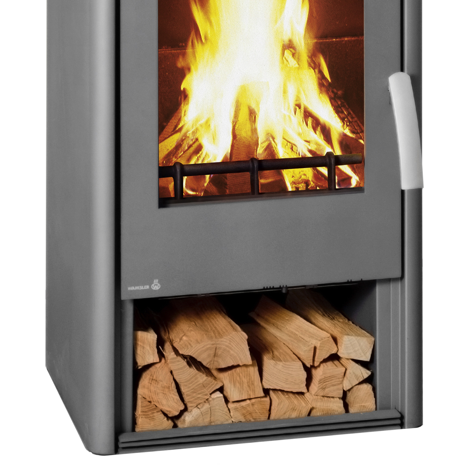 Poêle à bois Wamsler Orpheus avec compartiment de maintien au chaud en acier gris / pierre de sable 6 kW