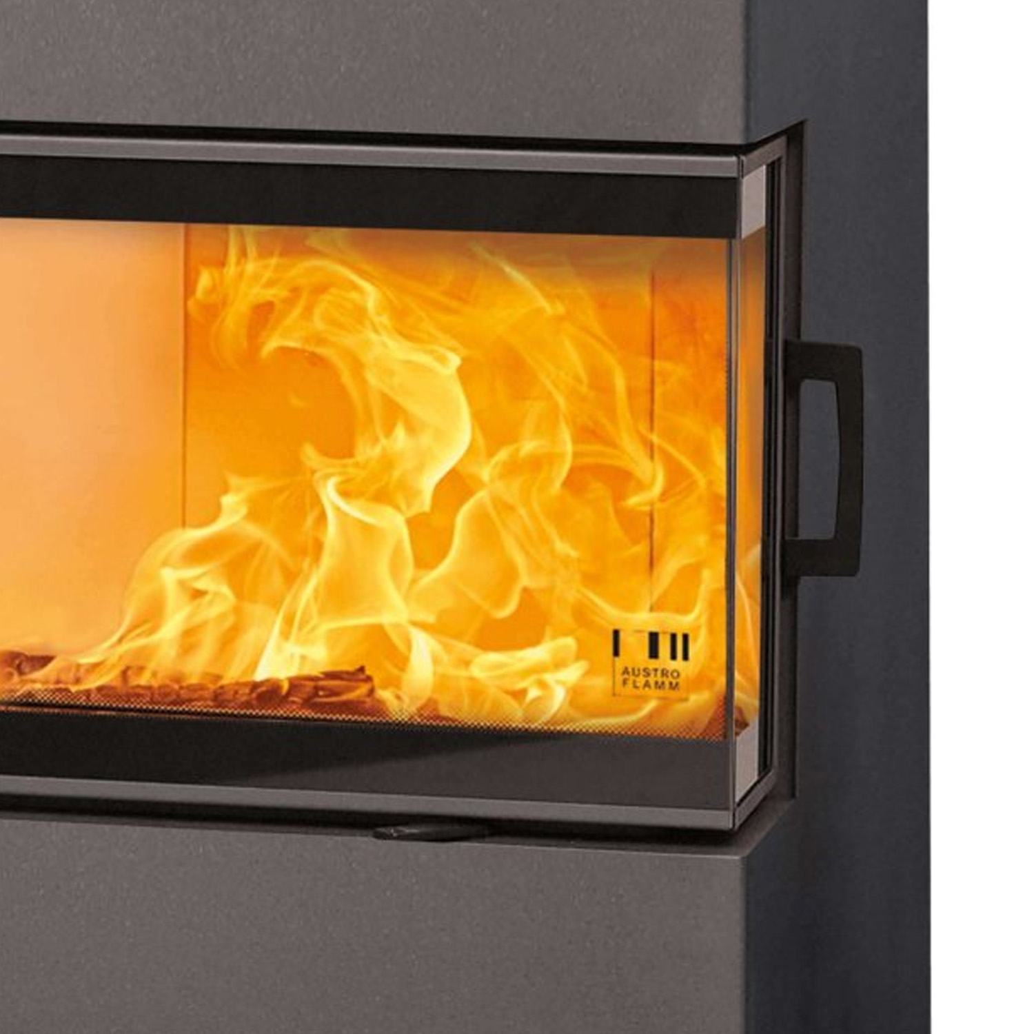 Austroflamm Dexter S3 3.0 poêle à bois acier gris fonte, vitré sur 3 côtés, raccordement tuyaux en haut ou à l'arrière