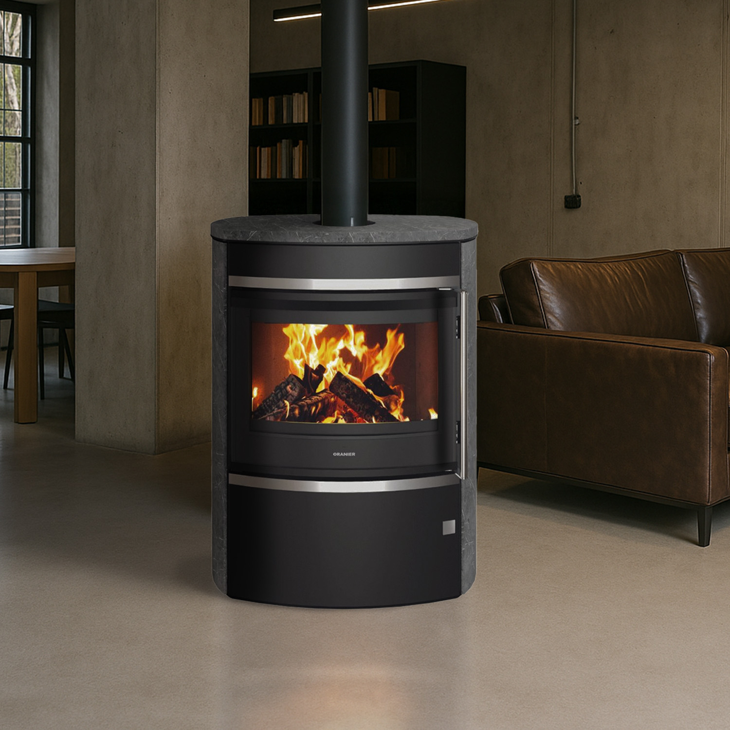 Poêle à bois Oranier Feras en acier noir / pierre ollaire