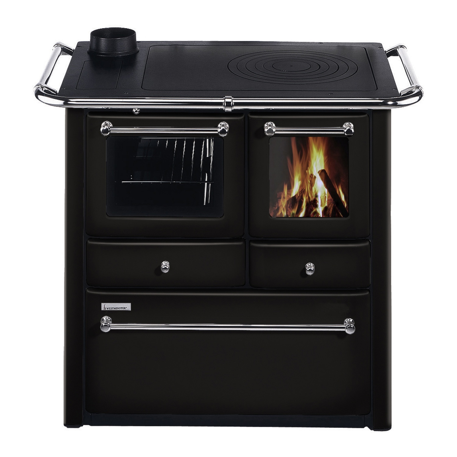 Westminster cuisinière à bois K 85 F II anthracite raccordement tuyaux droite