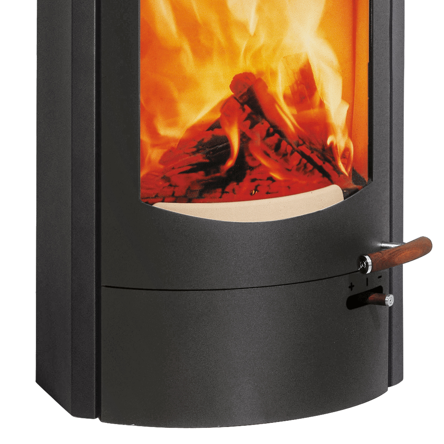 Austroflamm Koko 2.0 Poêle à bois en acier gris fonte, compartiment de maintien au chaud en céramique noire mate, plaque supérieure en fonte, sortie de fumée par le haut