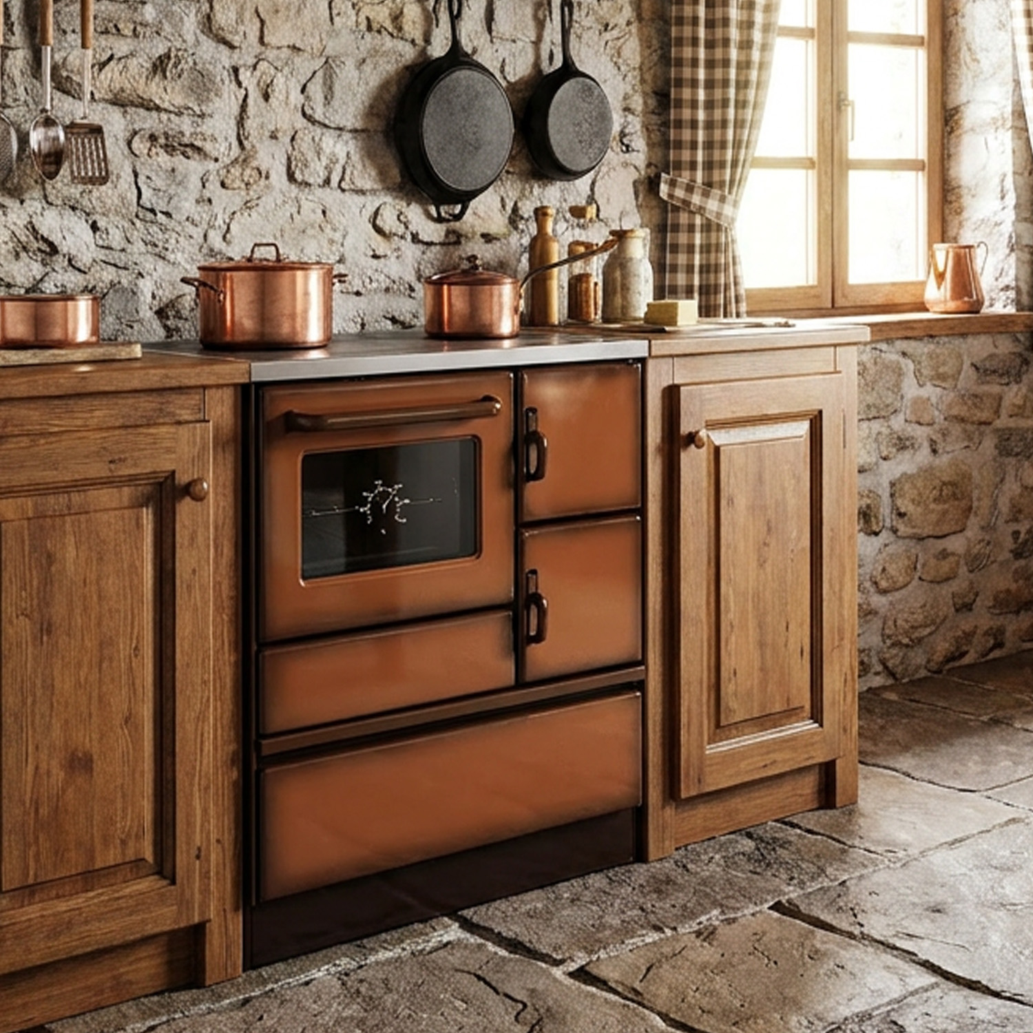 Wamsler K 128 Cuisinière à bois à gauche marron avec plaque en acier