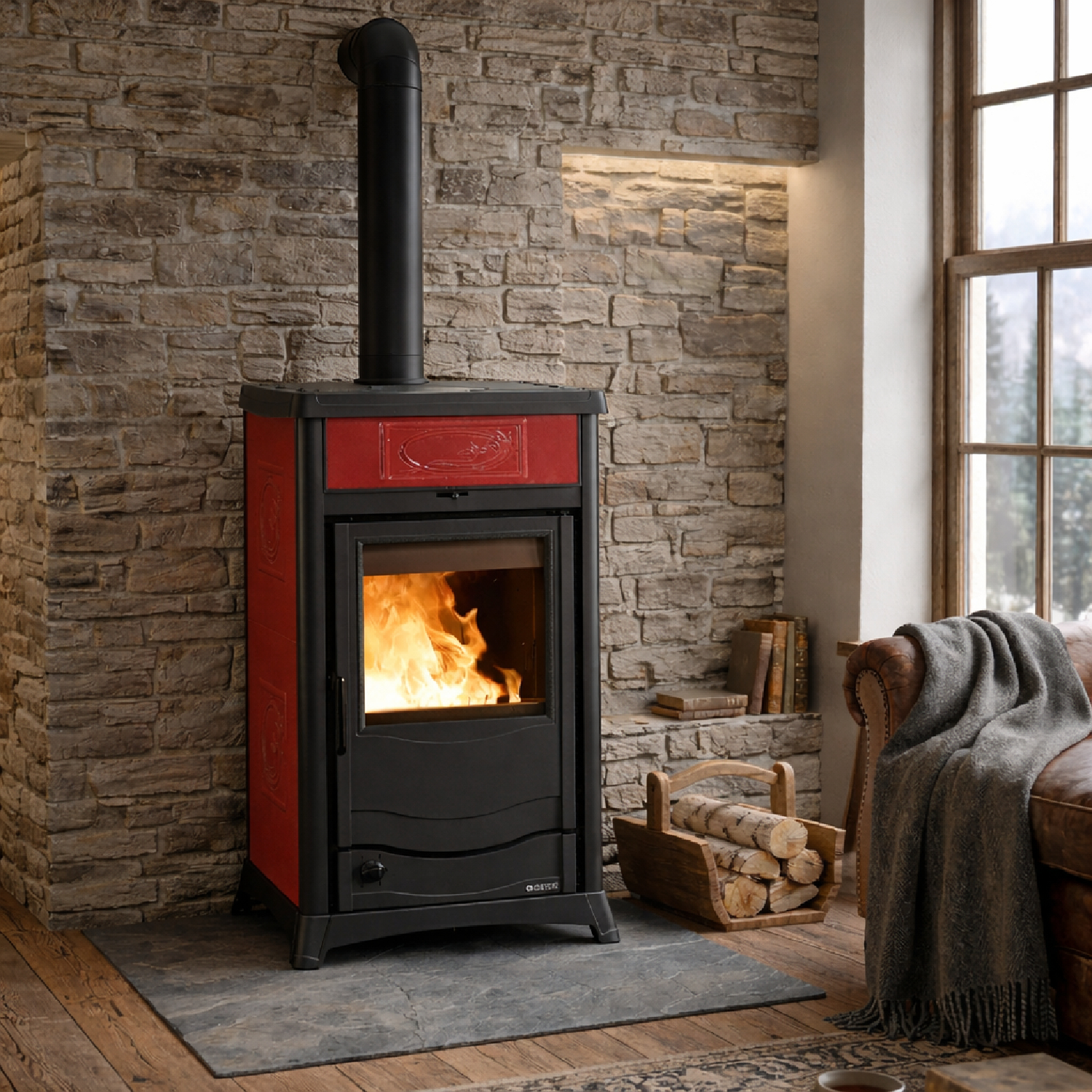 La Nordica TERMOROSSELLA PLUS DSA.16 céramique - rouge bordeaux poêle à bois