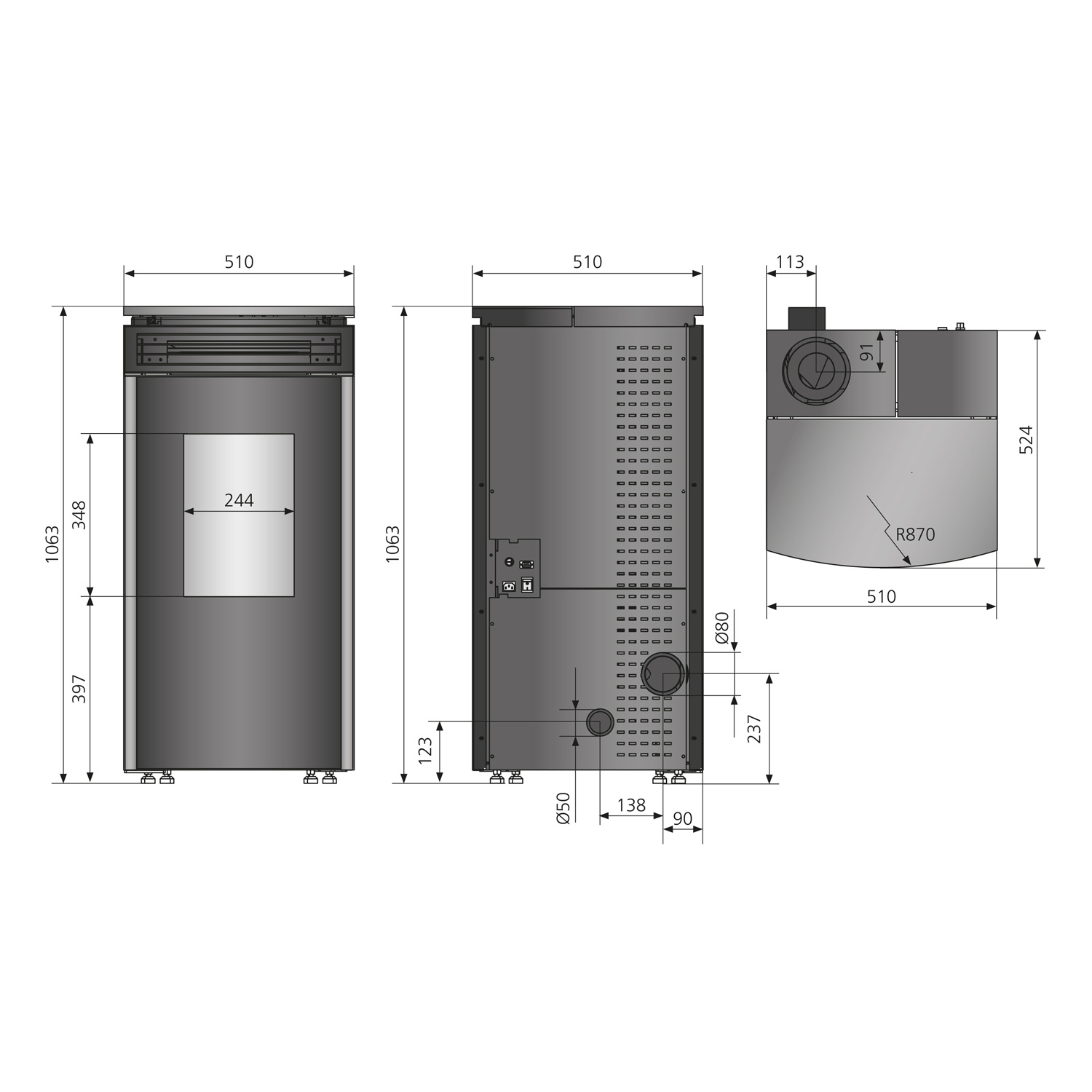 Oranier Neta poêle à granulés acier blanc soie, sortie de fumée en haut