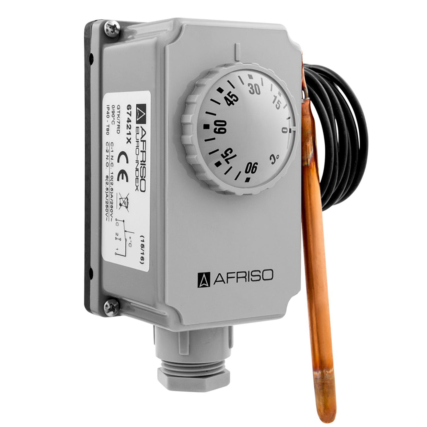 Afriso GTK Thermostat de boîtier avec capillaire 2000 mm, régulateur de température
