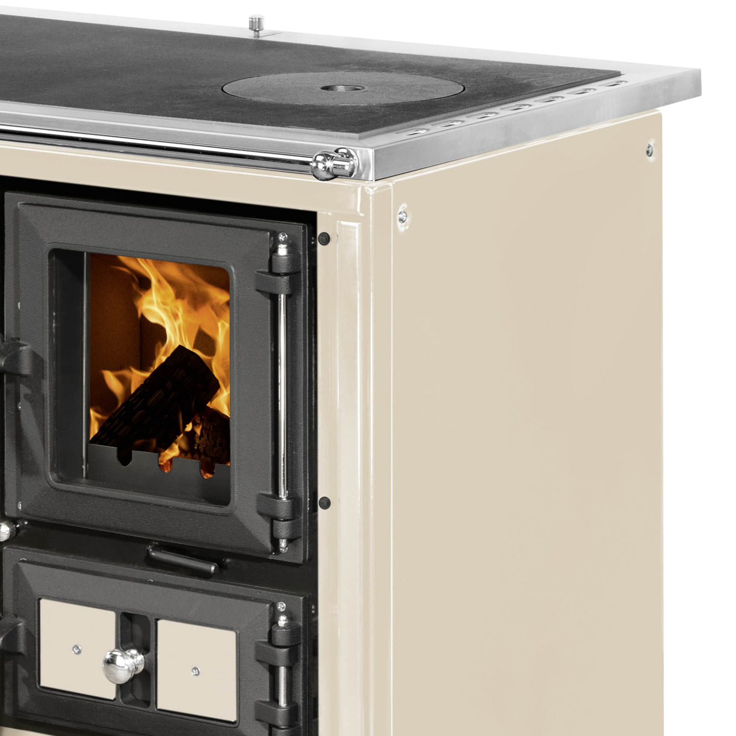 Justus Rustico-90 2.0 Poêle de cuisine en acier crème, compartiment de cuisson à gauche