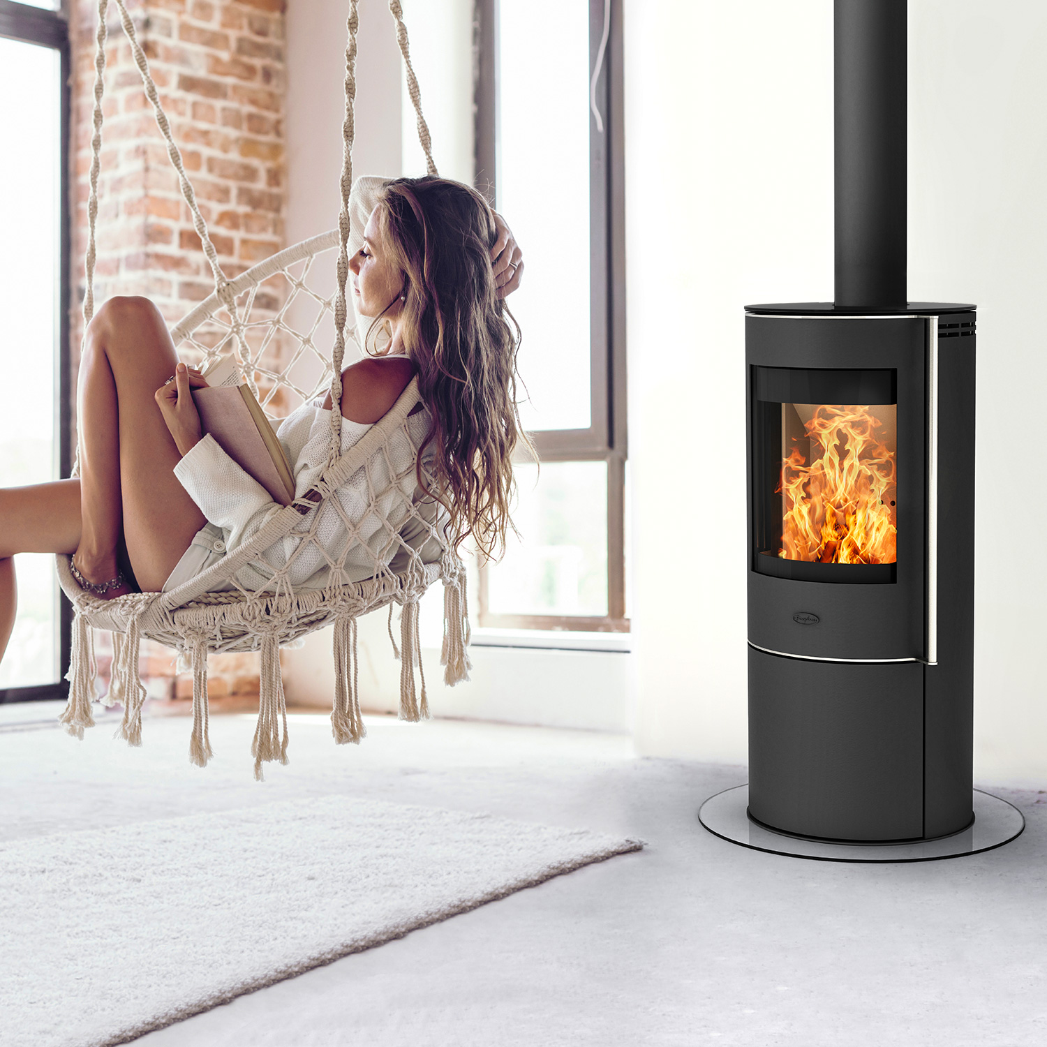 Fireplace Elite Toronto Poêle à bois en acier noir avec plaque de recouvrement en verre