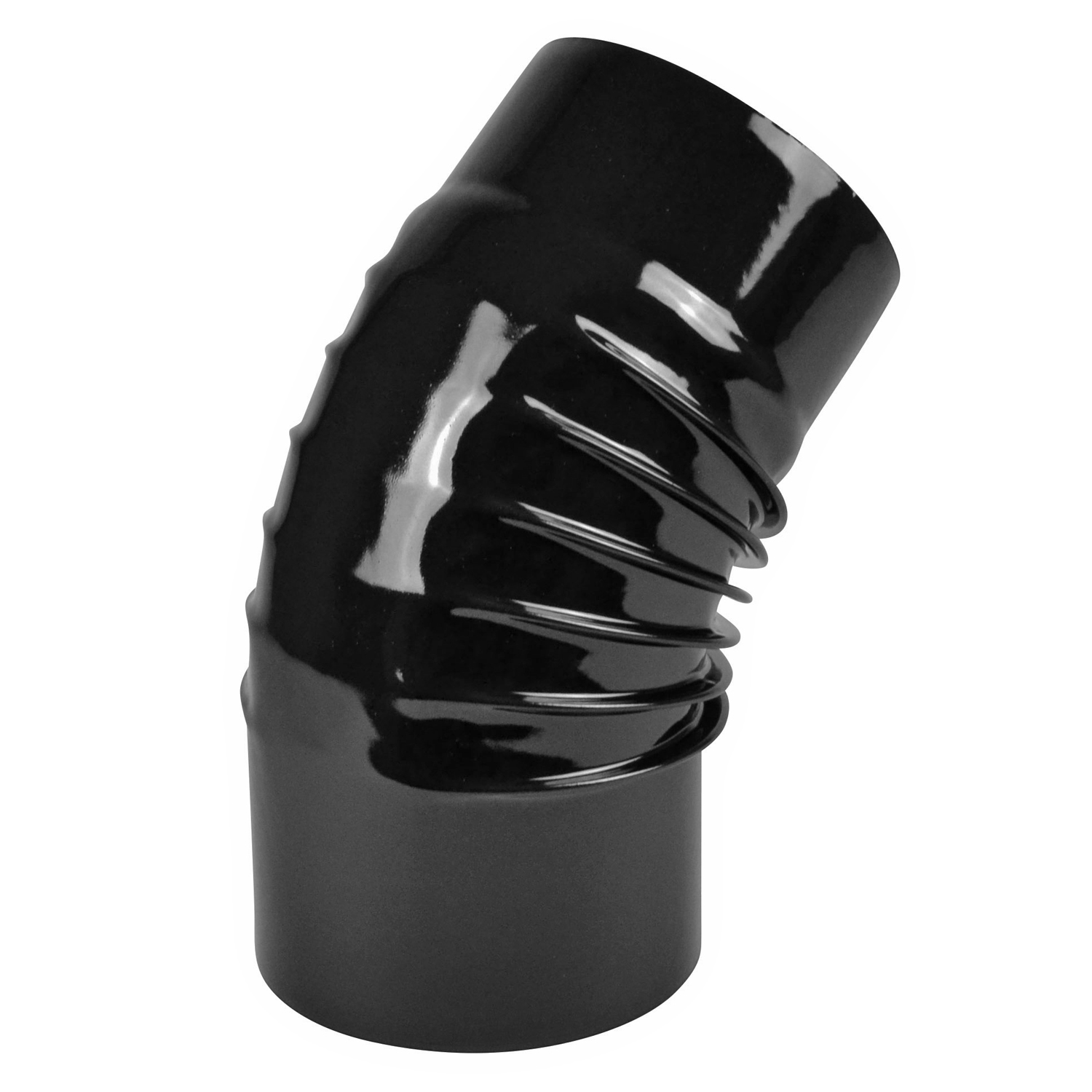 Coude de conduit de fumée / Coude de tuyau de poêle émaillé 150 mm - Coude à 45° nervuré noir