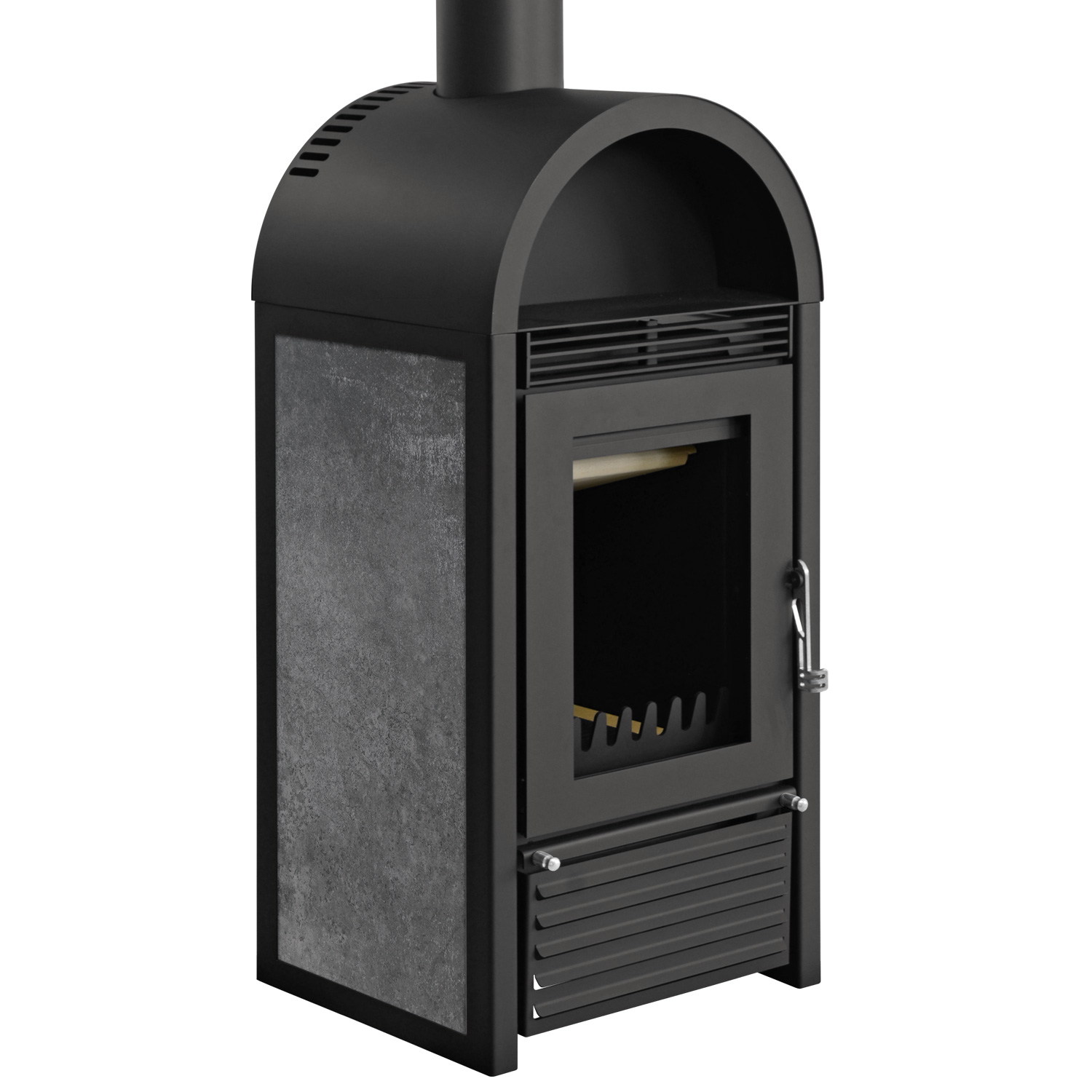 Schmitzker Marbella Céramique Anthracite Poêle à bois bouilleur - Ensemble complet avec ballon tampon TPSM 300L