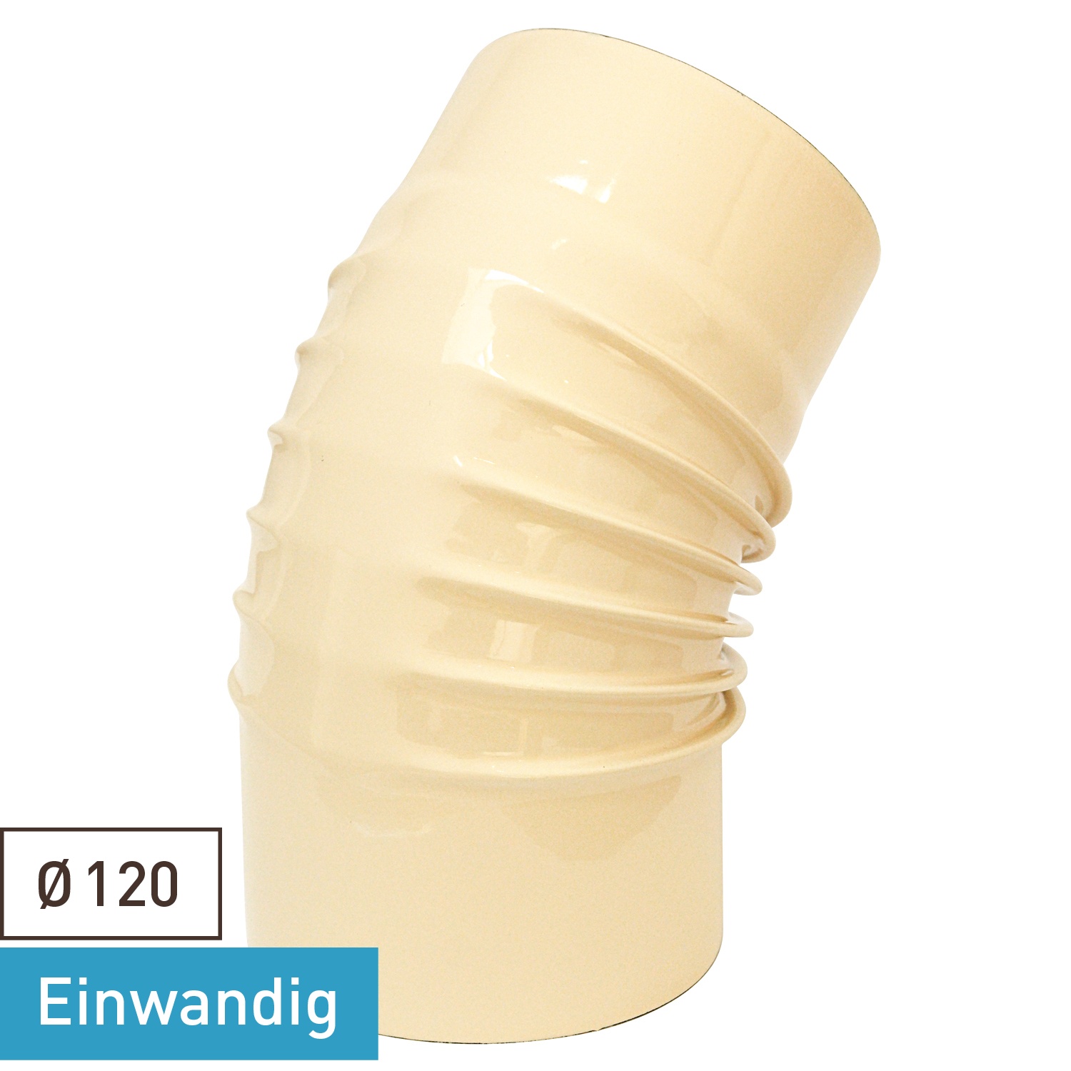 Coude de conduit de fumée / Coude de tuyau de poêle émaillé 120 mm - Coude à 45° nervuré ivoire