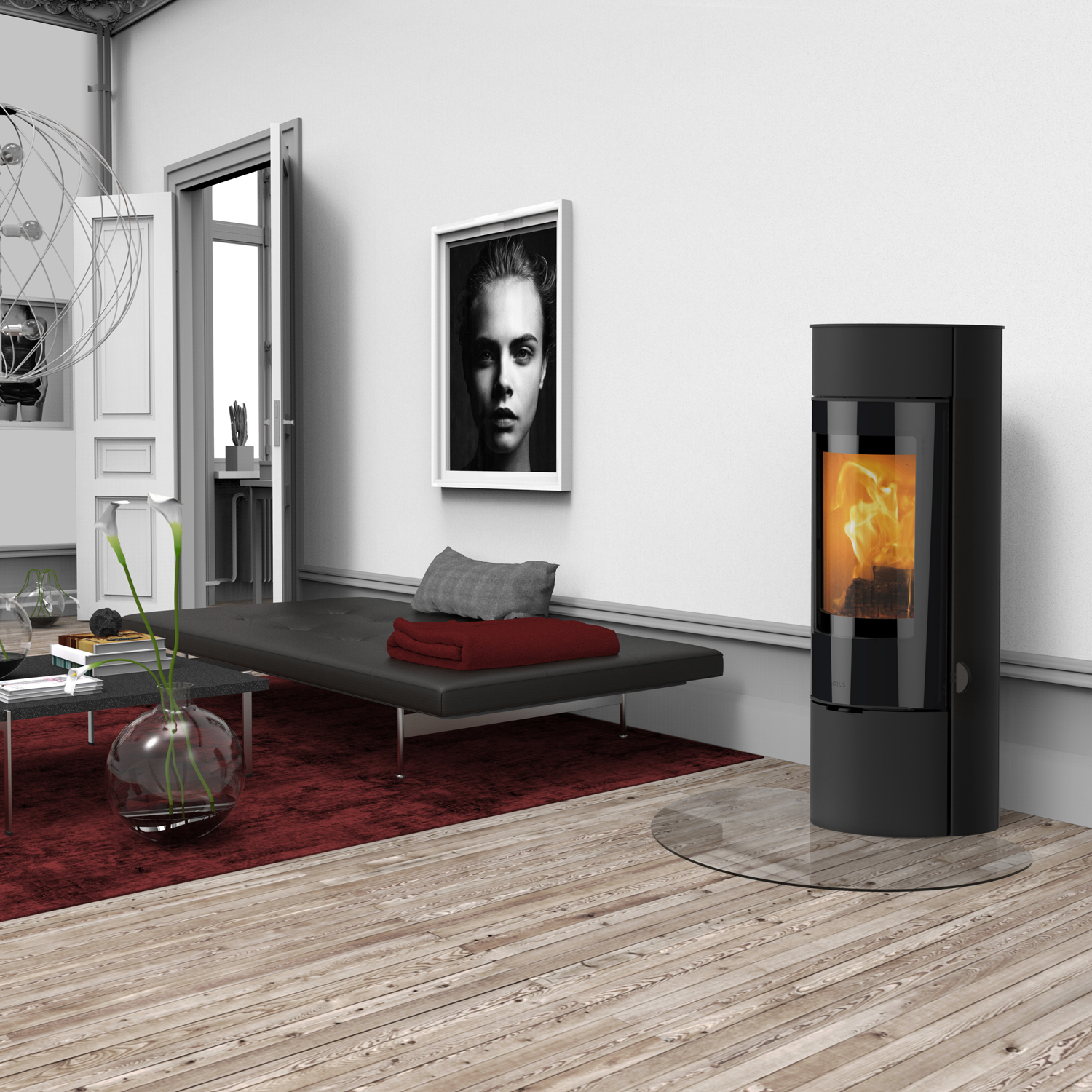 Poêle à bois Lotus Prestige Magic 40 Noir, évacuation des fumées à l'arrière