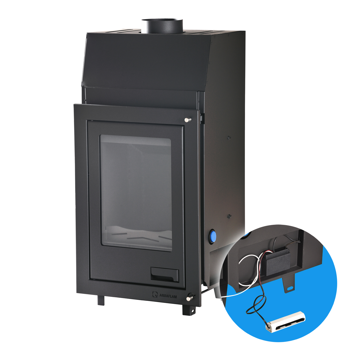 Aquaflam Basic 7 insert de cheminée à eau ensemble complet + réservoir tampon avec 2 échangeurs de chaleur + ensemble solaire thermique 1 (8 m²)