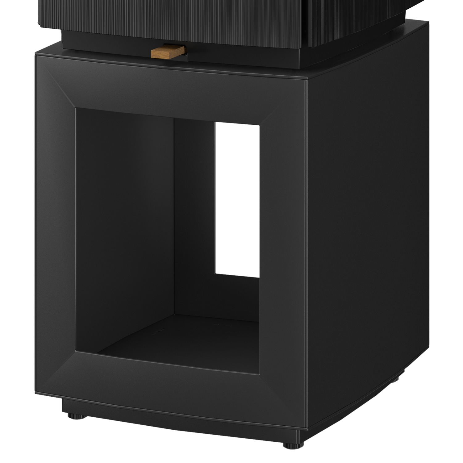 Poêle à bois Hergom Glow en fonte noire avec compartiment de rangement pour le bois