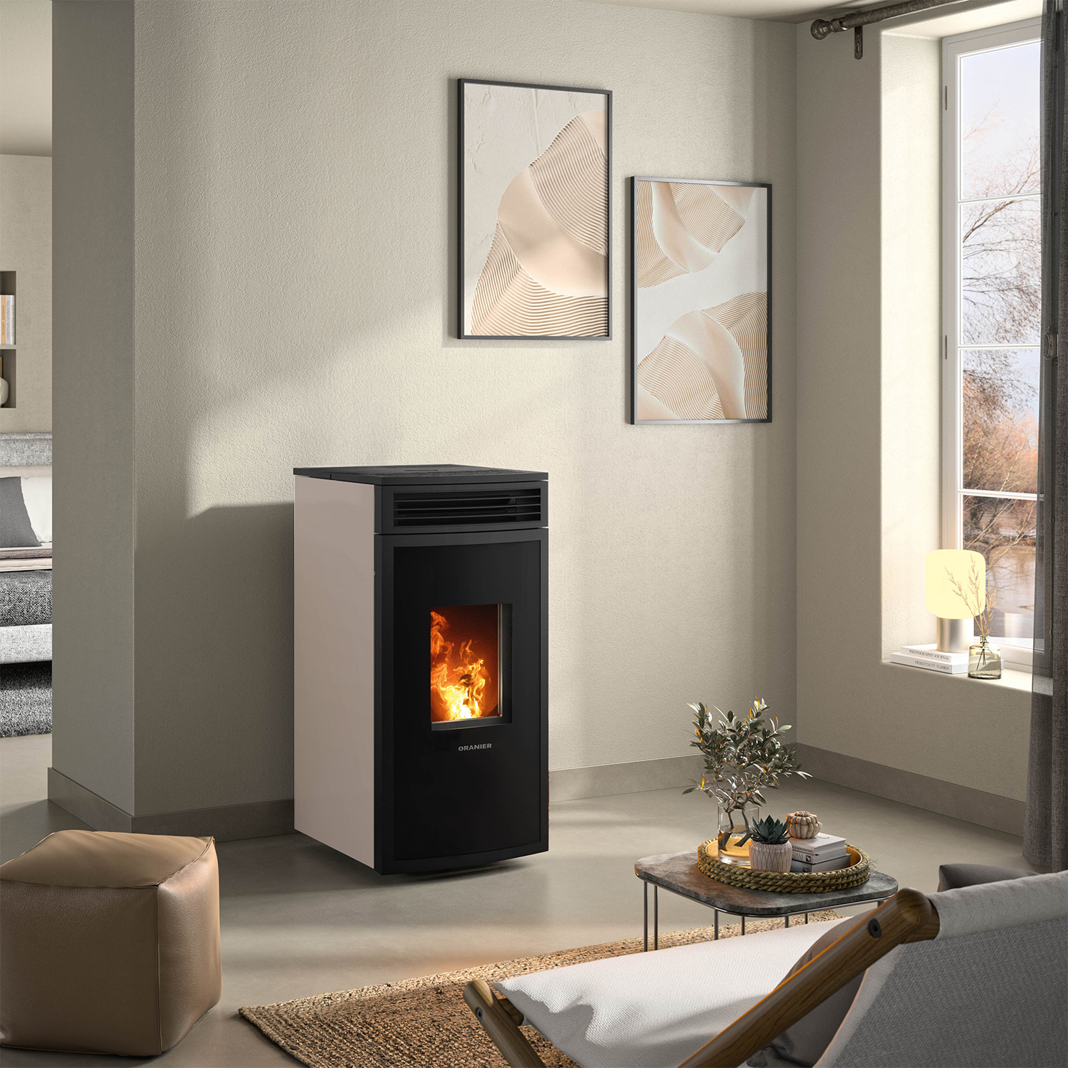 Oranier poêle à bois Neta Taupe raccord arrière