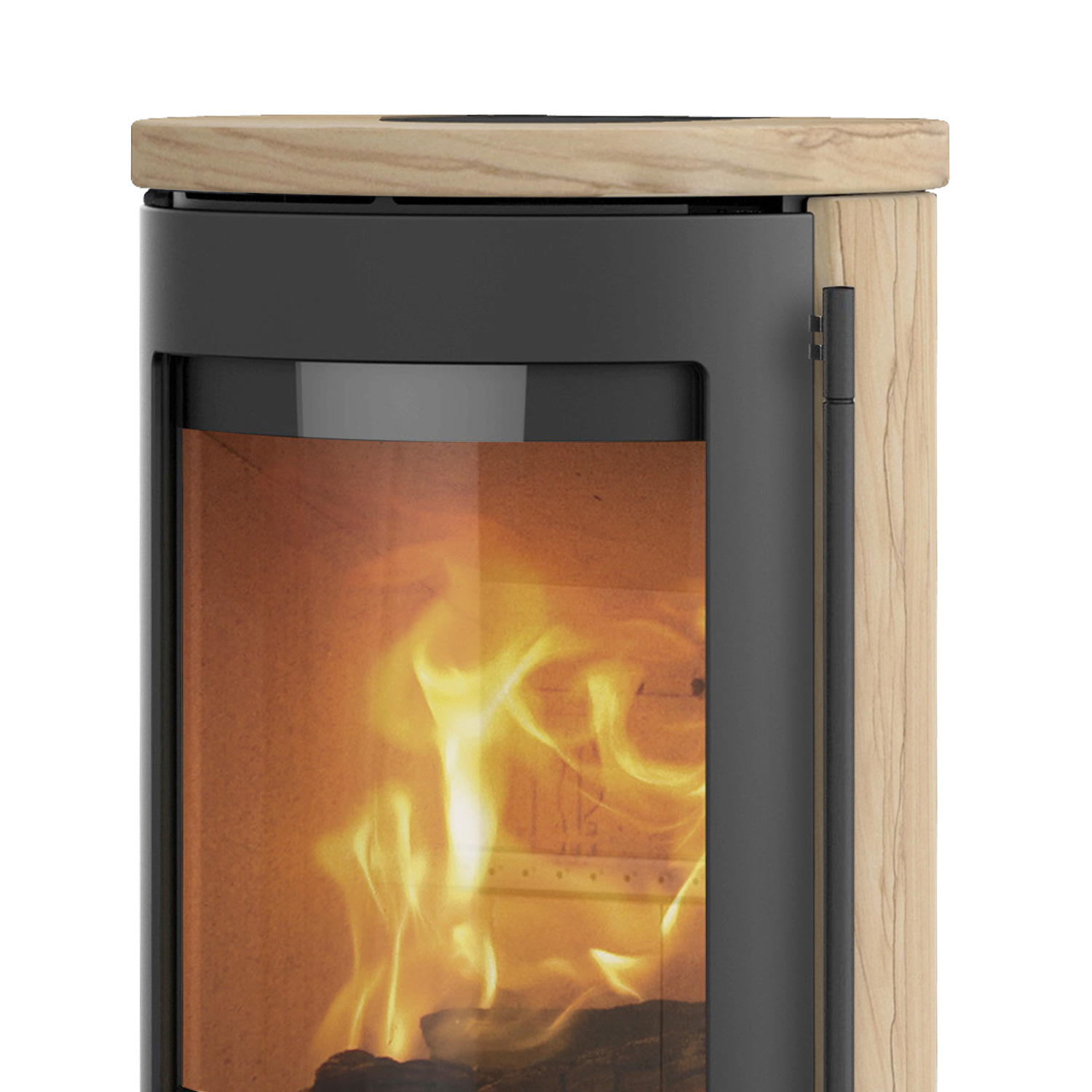 Lotus Prestige Basic S Poêle à bois en pierre de sable, corps gris, DIBt, raccordement du conduit de fumée à l'arrière