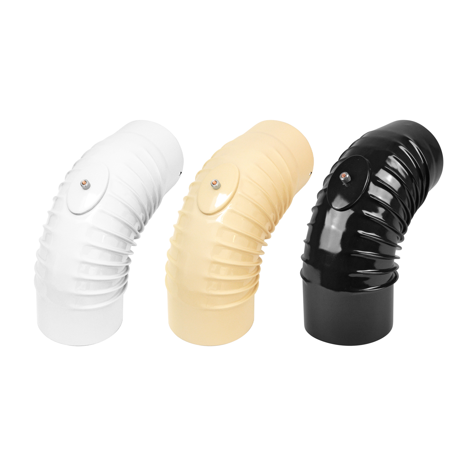 Coude de conduit de fumée / Coude de tuyau de poêle émaillé 130 mm - Coude à 90° nervuré blanc avec ouverture de nettoyage