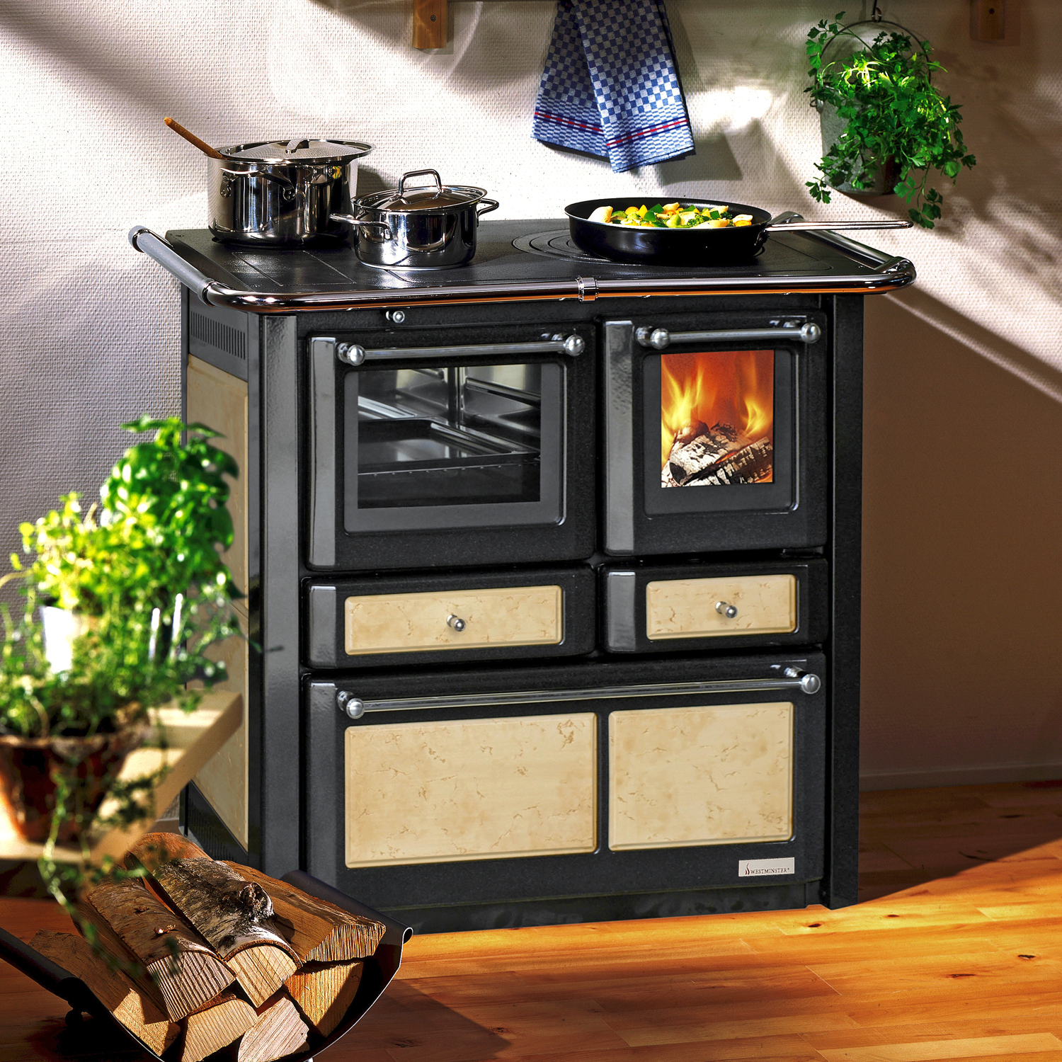 Wamsler K 85 F Poêle de cuisine en céramique rouge, four à gauche