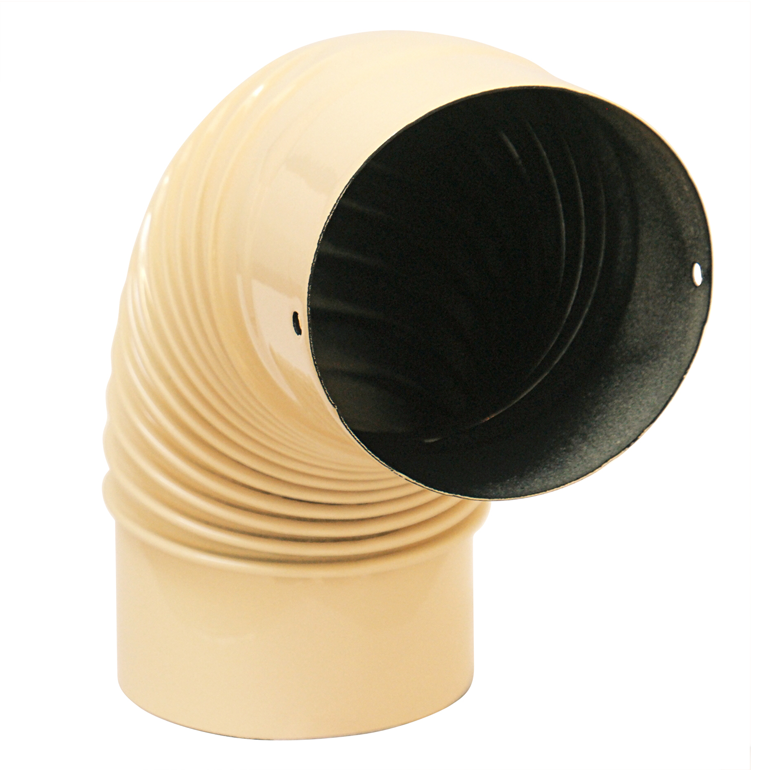 Coude de conduit de fumée / Coude de tuyau de poêle émaillé 130 mm - Coude à 90° nervuré ivoire