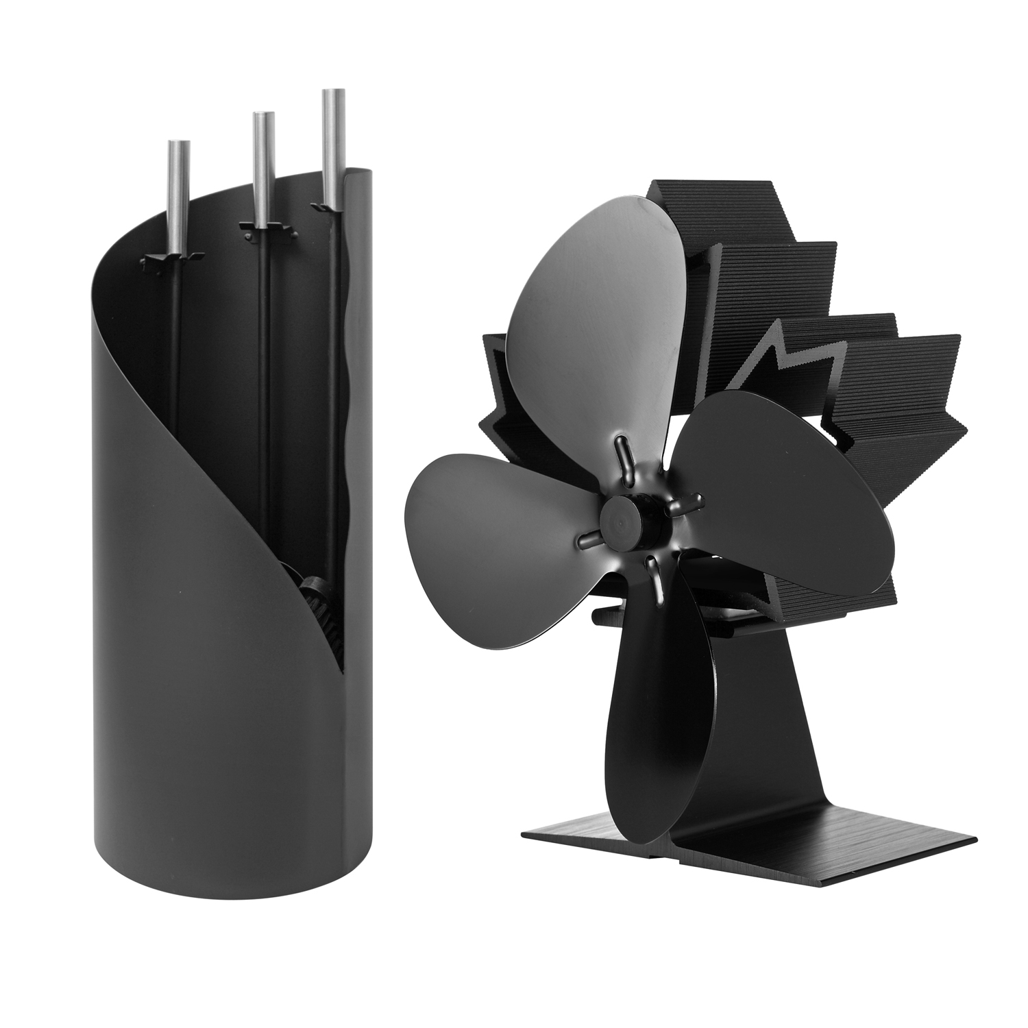 Raik Ensemble d'outils de cheminée Fritz 3 pièces + ventilateur de cheminée sans électricité / ventilateur de poêle à 4 pales, ensemble