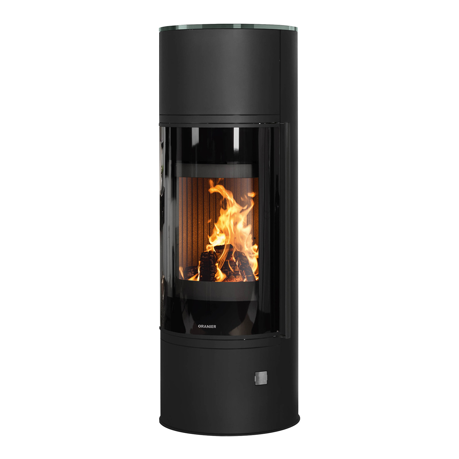 Oranier Arena W+ 2.0 Poêle à bois en acier noir avec plaque de recouvrement en verre