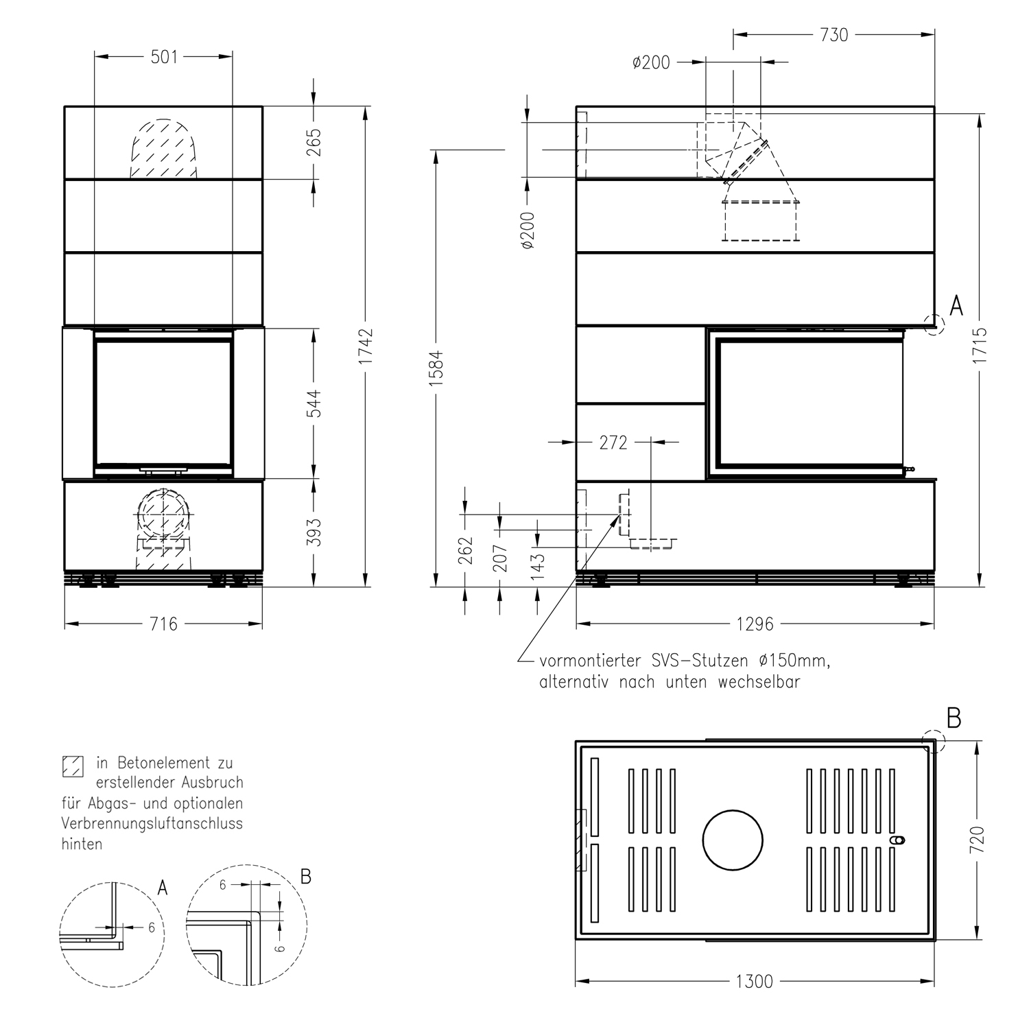 Kit de cheminée Spartherm SIM 1/3/Arte U-70h-4S Nature