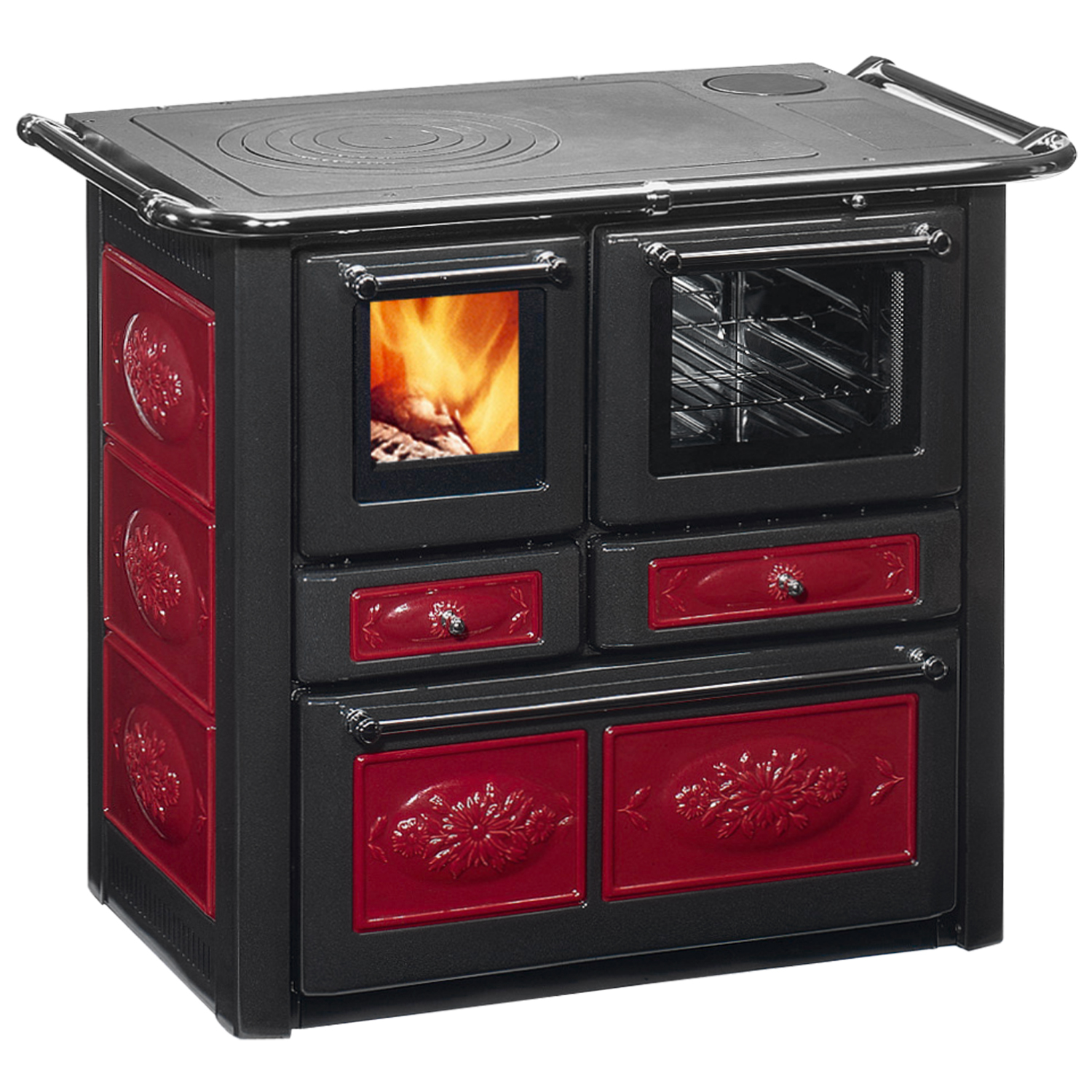 Westminster K 85 F II cuisinière à bois céramique rouge, droite