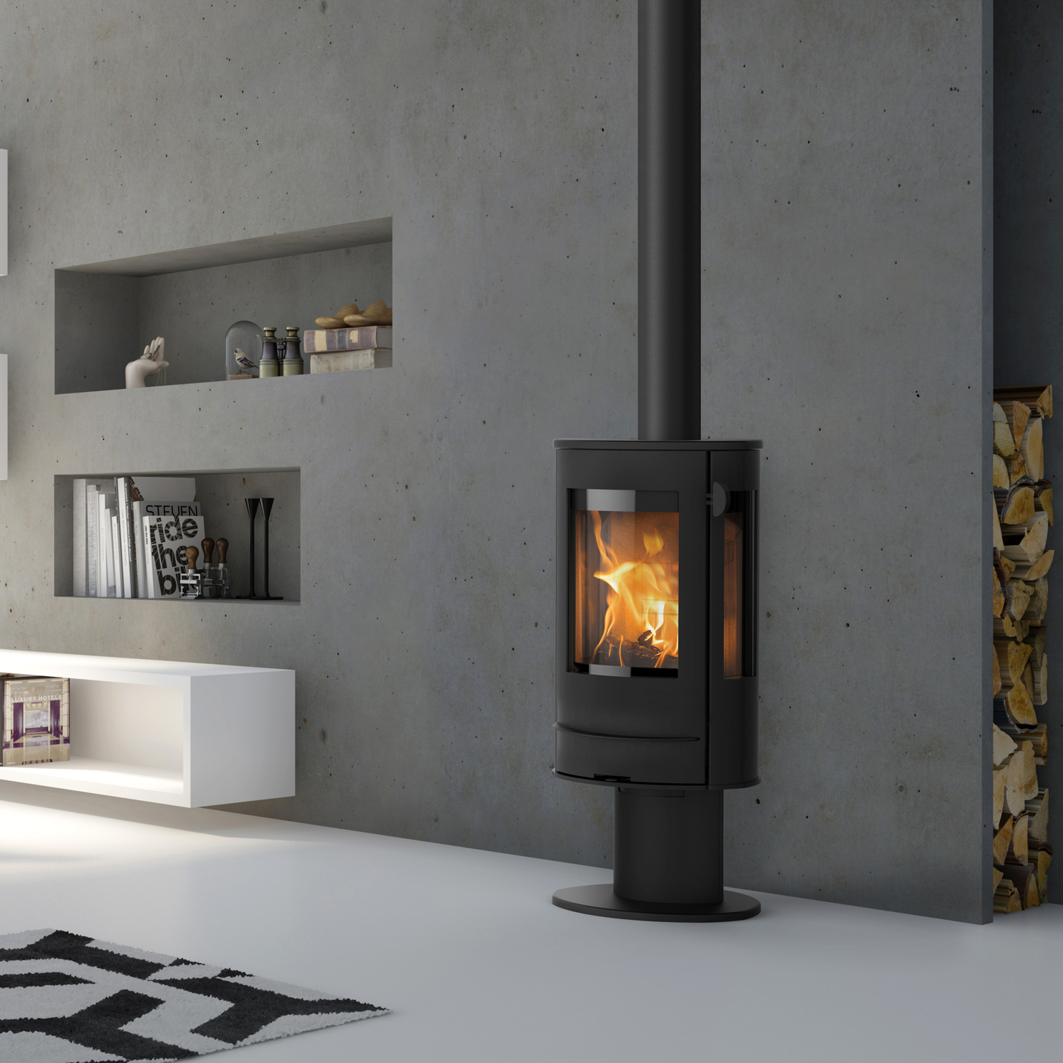Poêle à bois Lotus Liva 7G Noir, évacuation des fumées par le haut