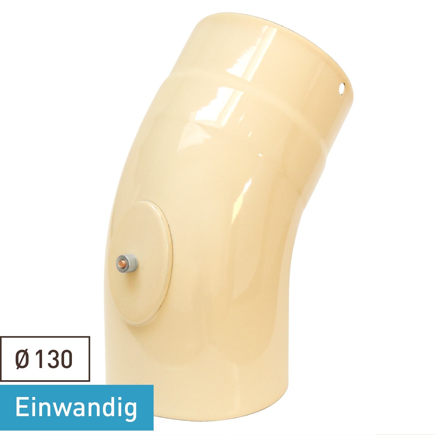 Coude de conduit de fumée / Coude de tuyau de poêle émaillé 130 mm - Coude de 45° lisse ivoire avec ouverture de nettoyage