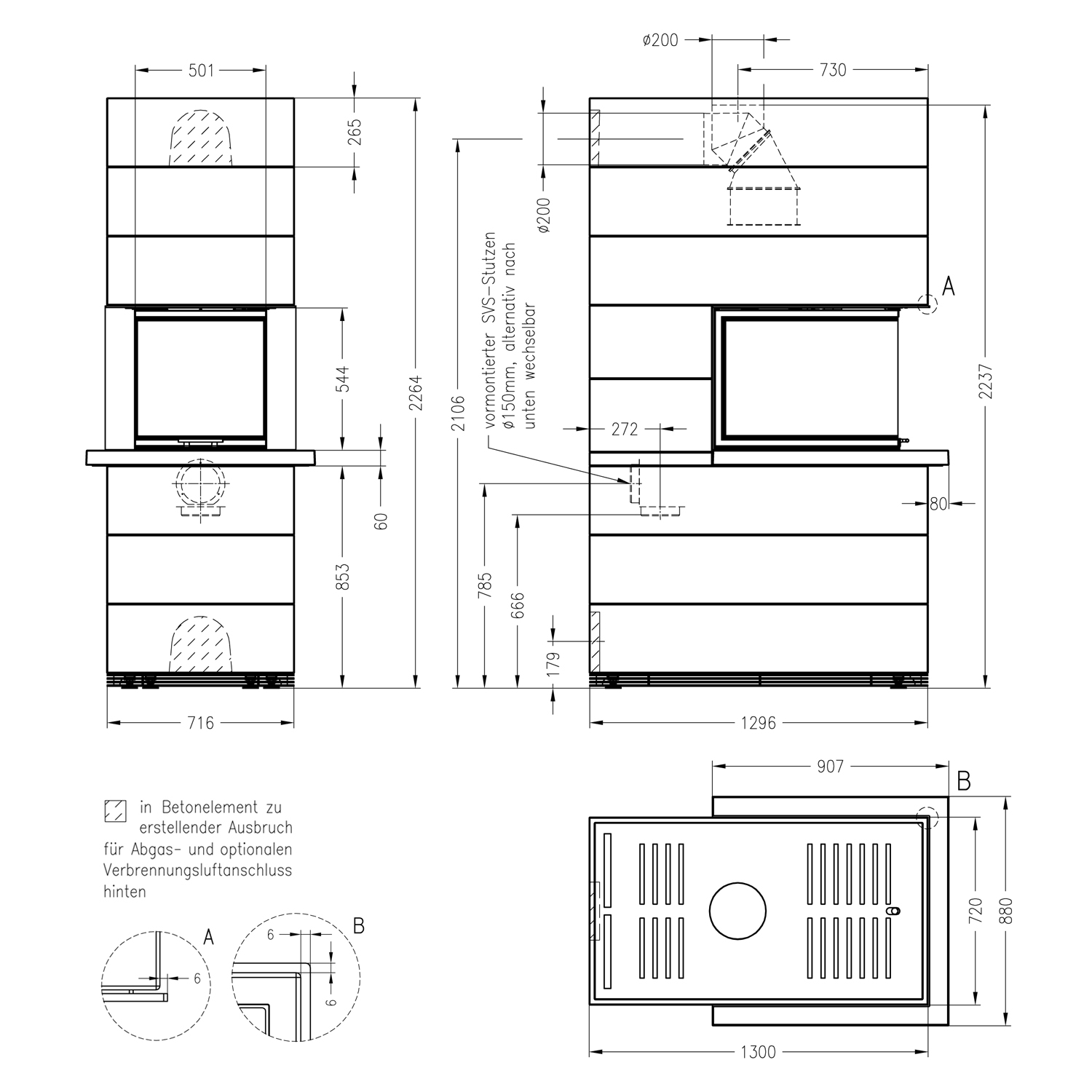 Kit de cheminée Spartherm SIM 1/3/Arte U-70h-4S Nature