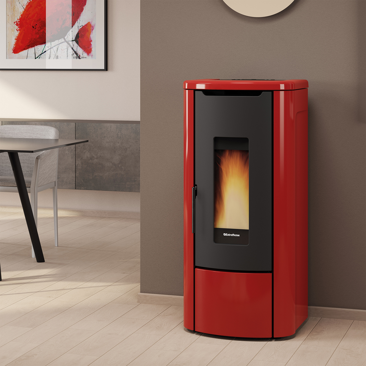 Extraflame Evolution Line Rosanna Idro poêle à granulés bouilleur acier bordeaux