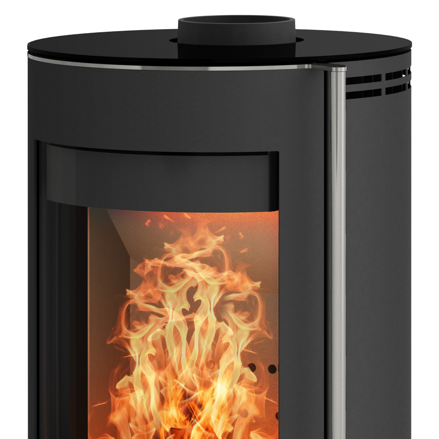 Poêle à bois Fireplace Elite Angerona en acier noir avec plaque de recouvrement en verre + 1 m³ de bois de chauffage gratuit