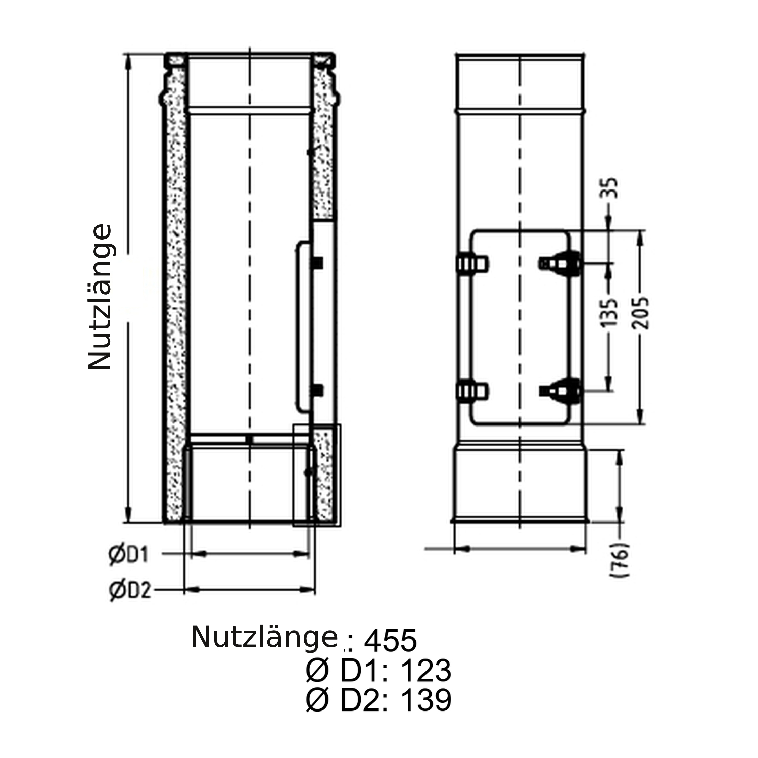 Schiedel ICS élément de tuyau 500 mm avec piège à boules et doublure à double paroi Ø130 double paroi brillant