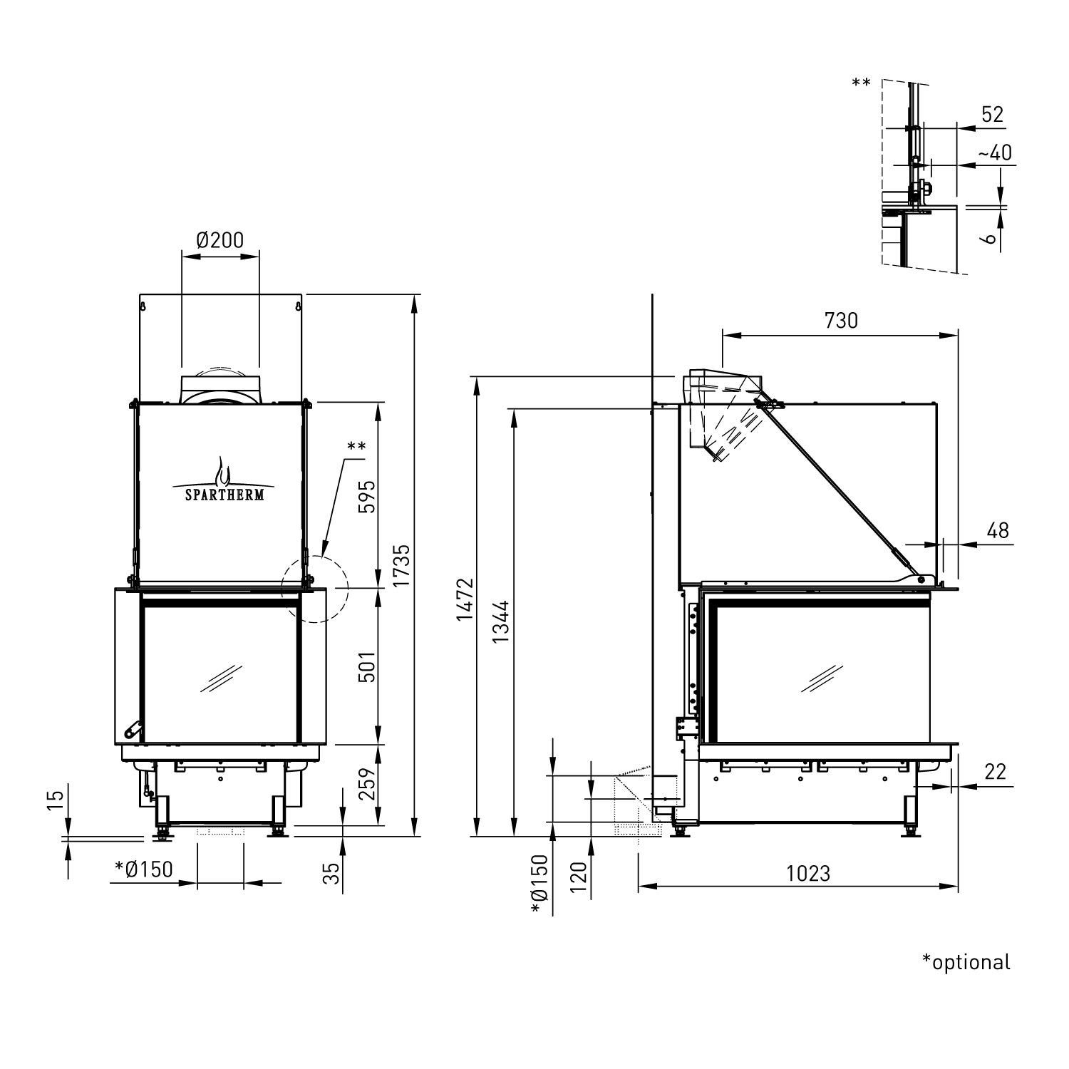 Spartherm Premium Arte U-70h-4S insert de cheminée RRA Ø 200 mm