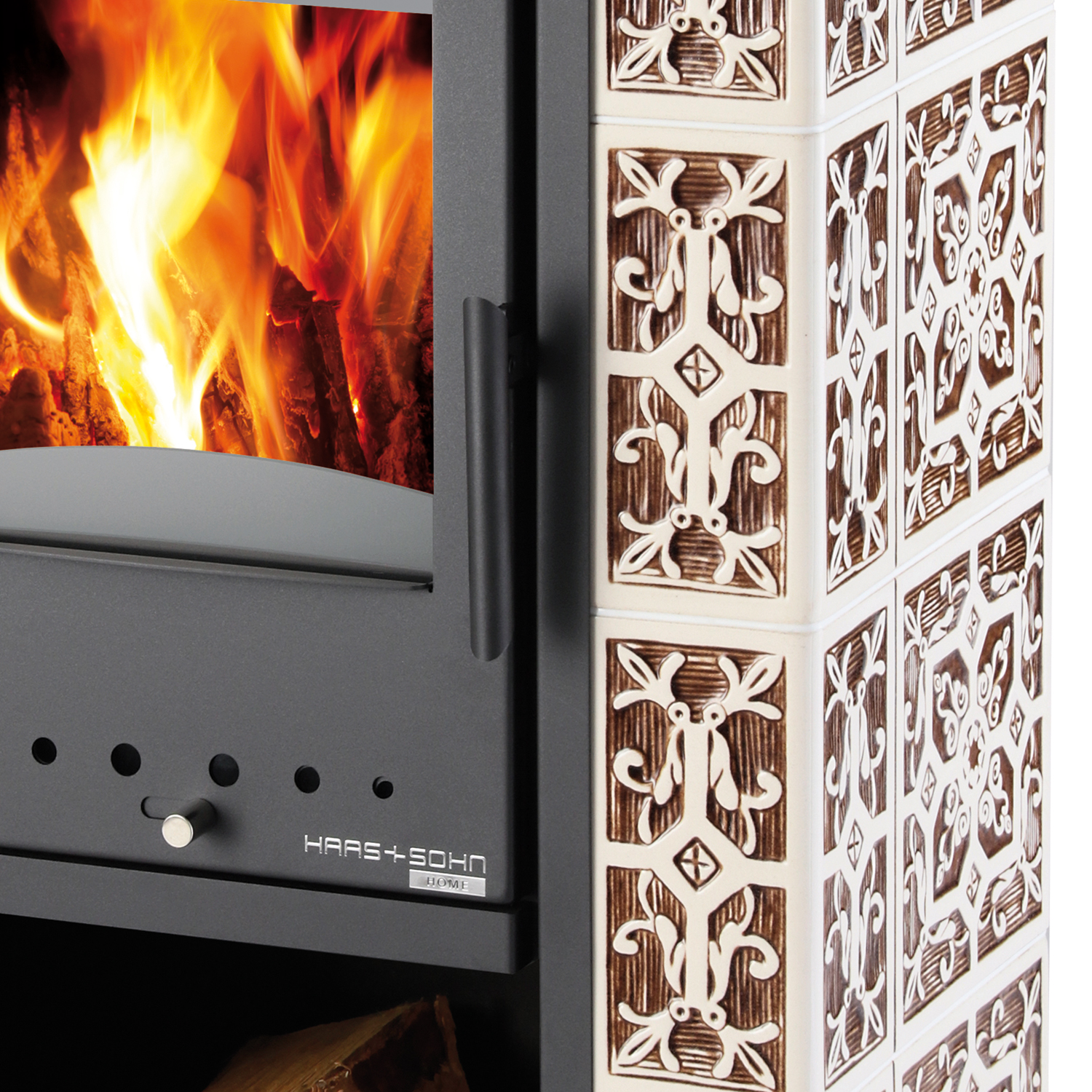 Haas+Sohn Tirol Poêle à bois Noir perle / Marron-blanc