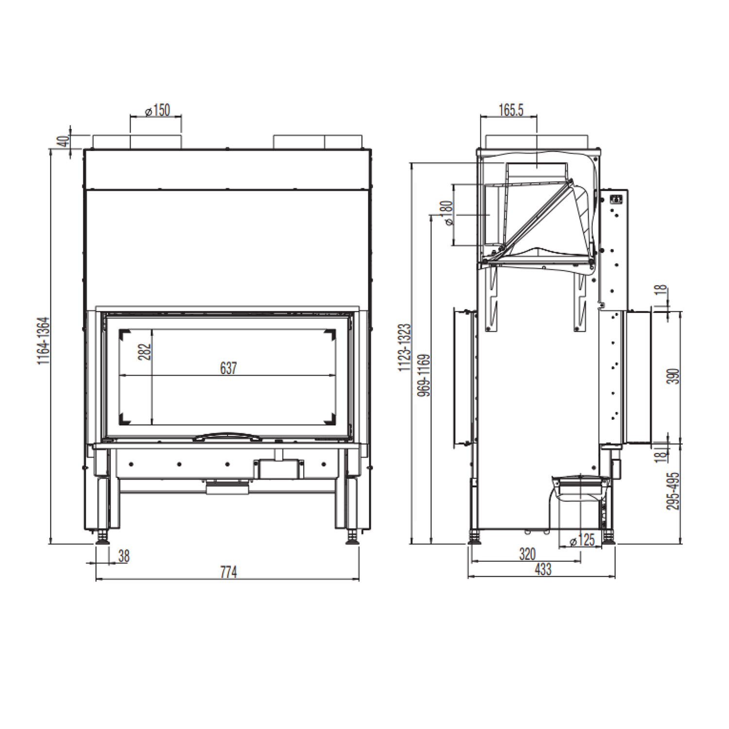 Austroflamm 75x39 S II 2.0 Insert de cheminée Tunnel