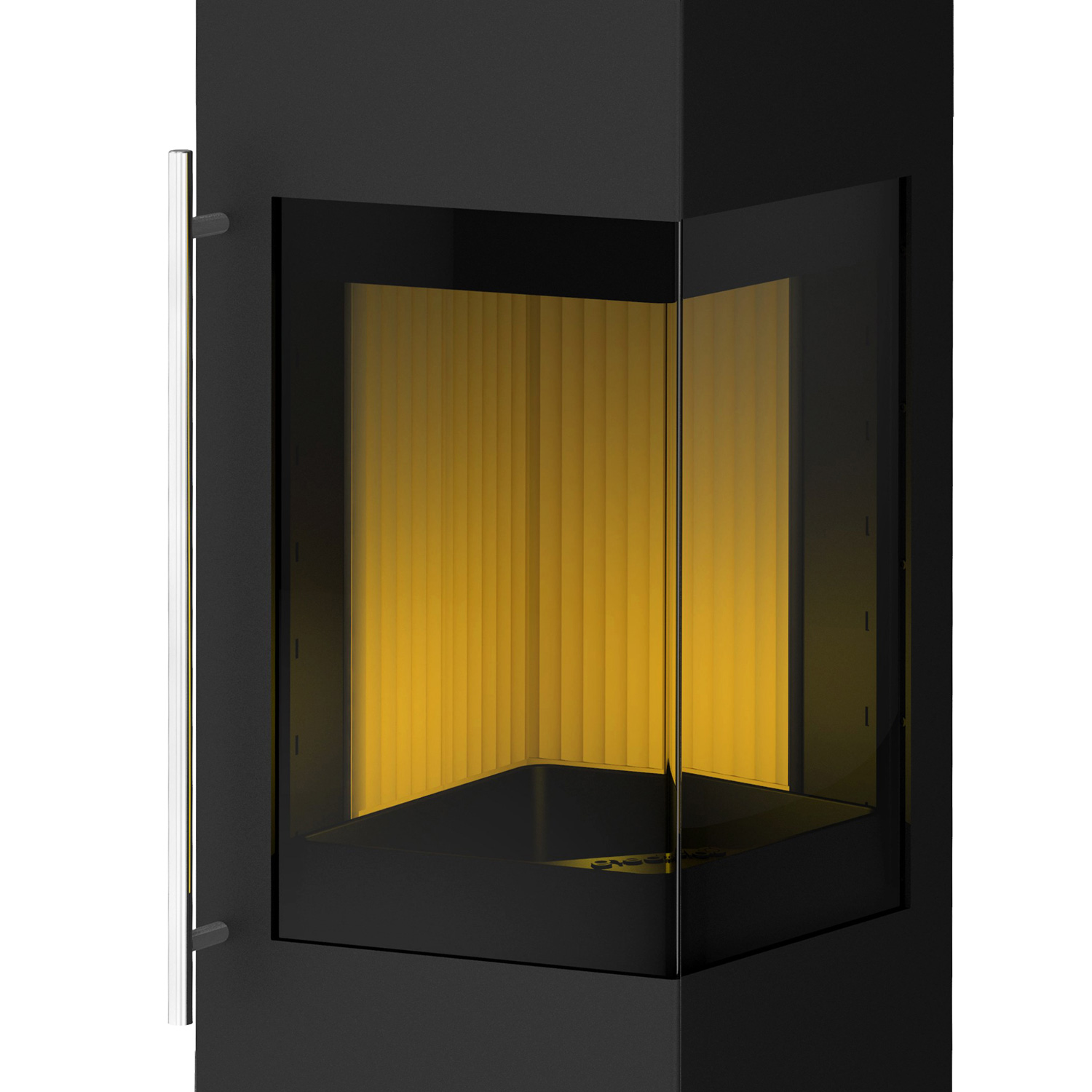 Poêle à bois Olsberg Ipala Smart Compact en acier noir, ouverture de porte à droite, porte en acier avec module d'accumulation.