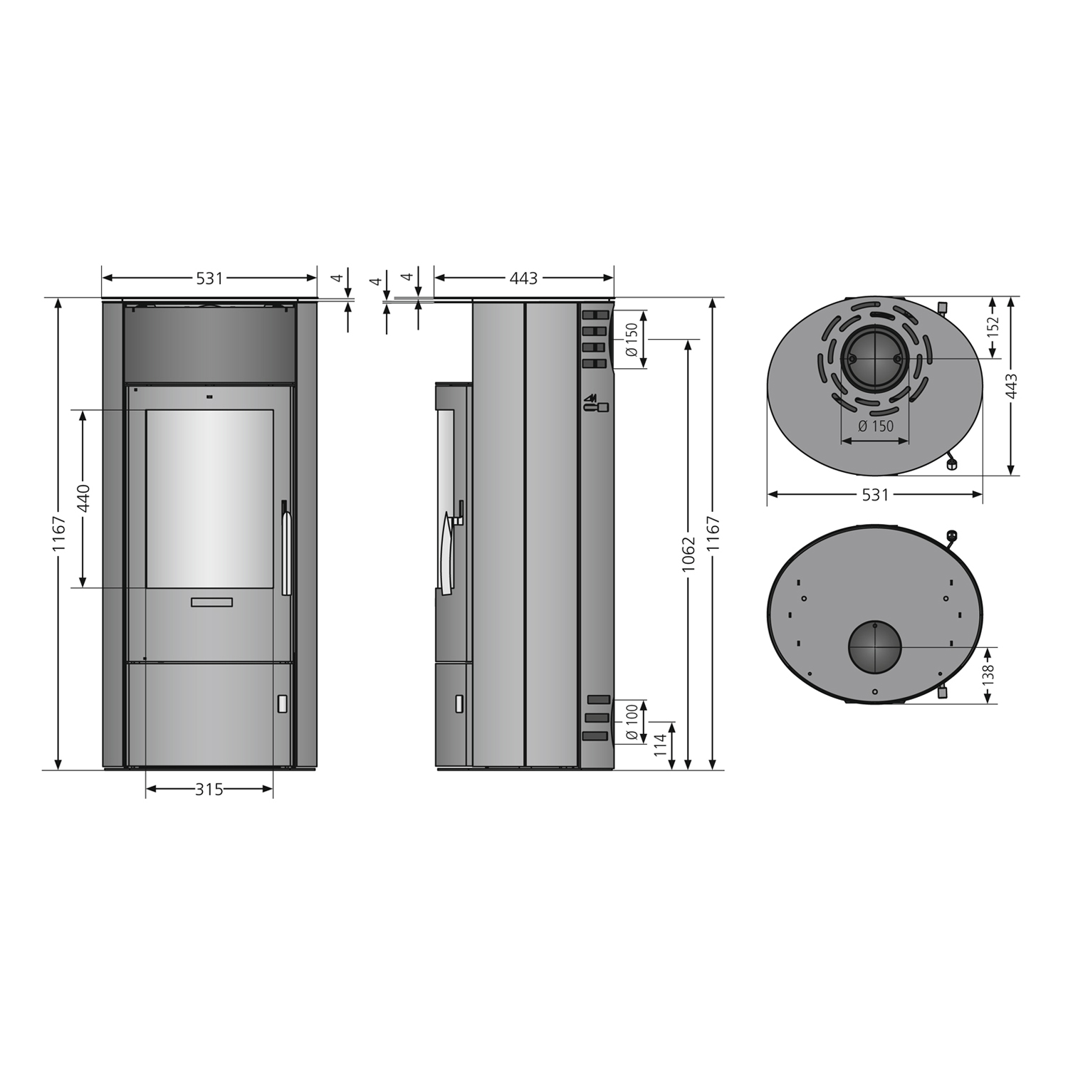 Oranier Polar 7 2.0 Poêle à bois Acier Noir