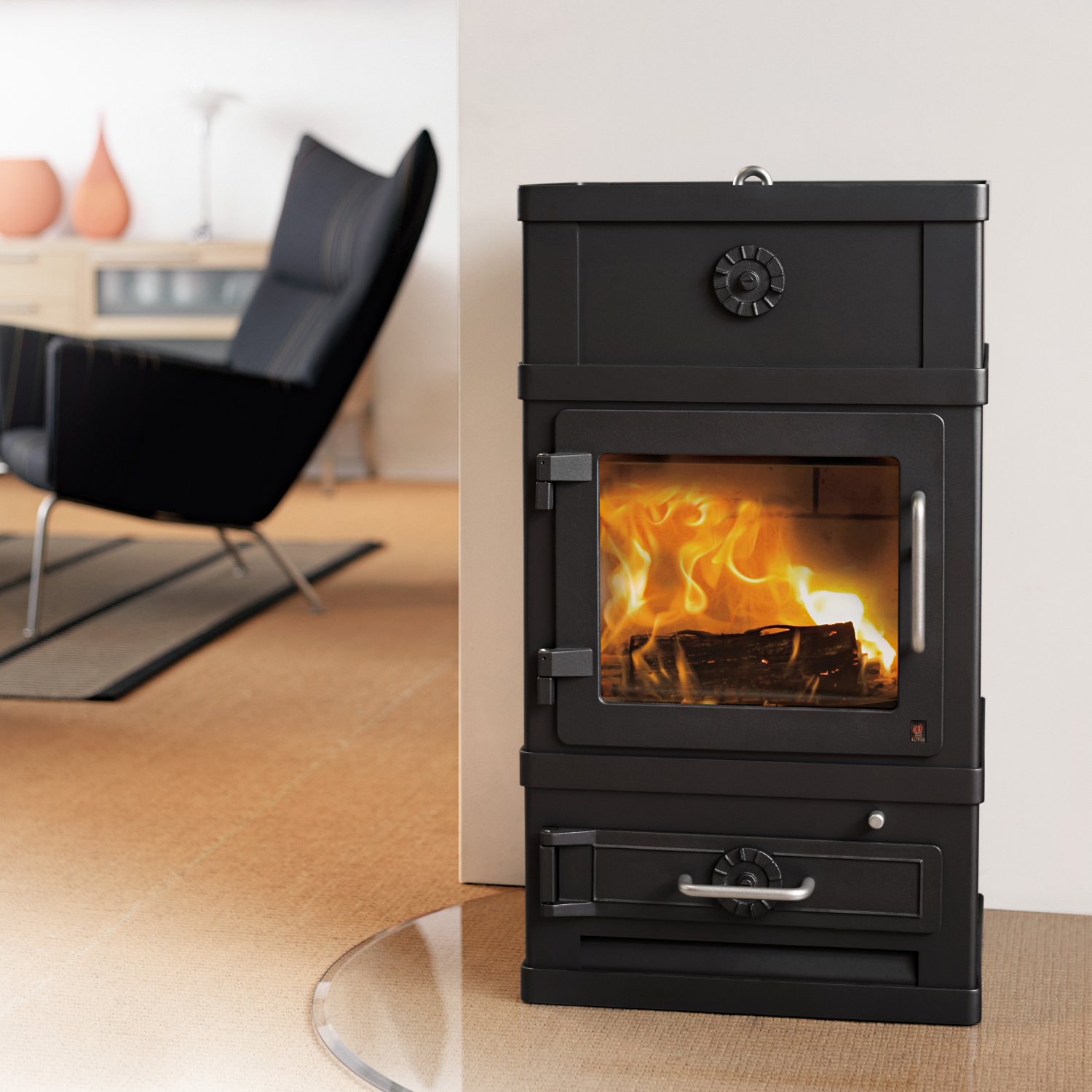 Poêle à bois Lotus 2060 Noir, évacuation des fumées à l'arrière