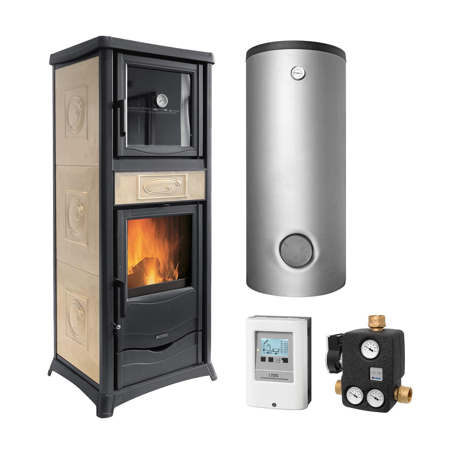 La Nordica Termorossella Plus DSA Forno 4.0 Poêle à bois hydraulique Liberty Panna Ensemble complet avec ballon tampon TPSM 825