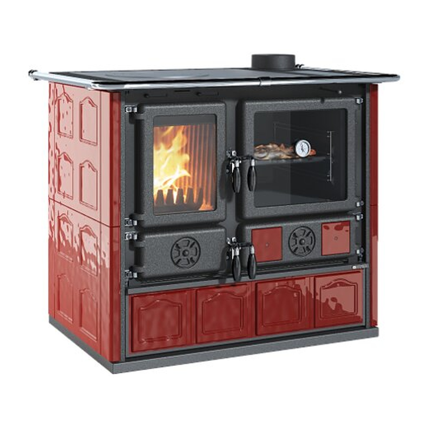 La Nordica ROSA.16 Majolique - rouge bordeaux cuisinière à bois