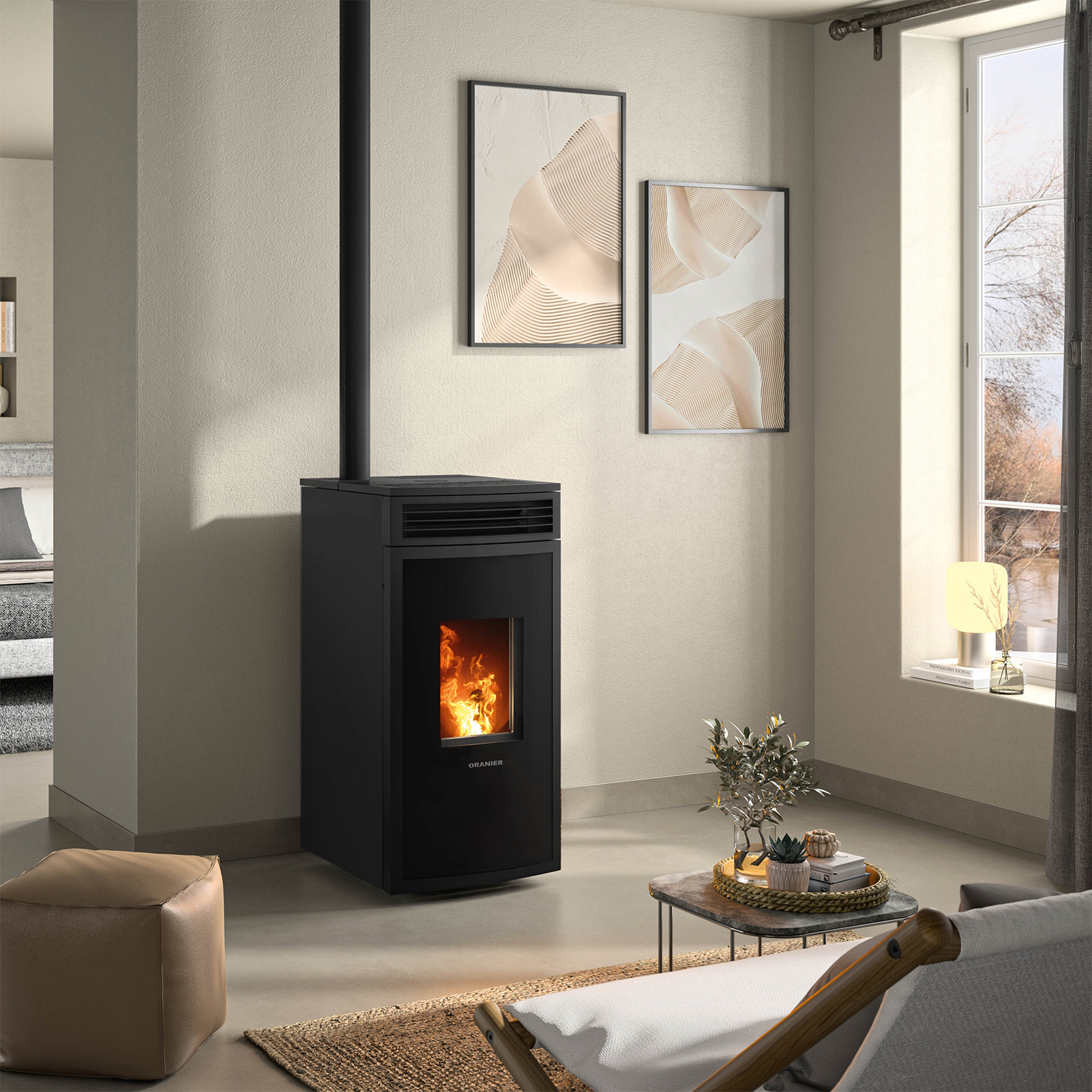 Oranier poêle à bois Neta acier noir raccordement tuyaux en haut