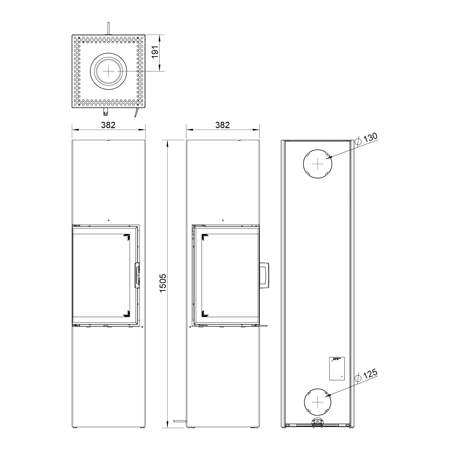 Austroflamm Slim 3.0 poêle à bois acier gris fonte, porte à droite, raccordement tuyaux en haut ou à l'arrière, apport d'air de combustion externe