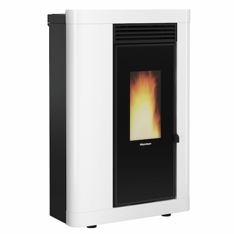 Extraflame Annabella AD EVO Pelletofen Stahl Weiß Flacher Pelletofen mit weißer Verkleidung und großem Sichtfenster