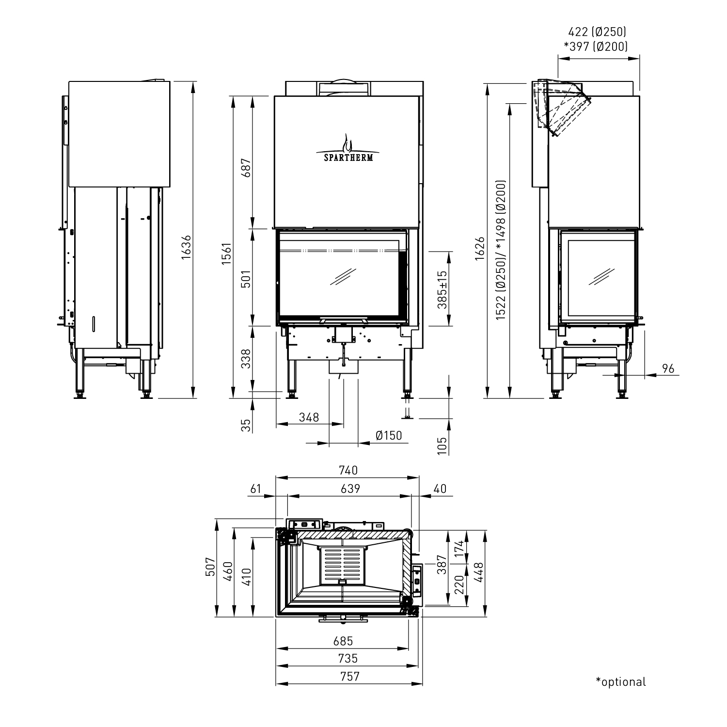 Spartherm Varia 2L-68h-4S insert de cheminée RRA Ø 200 mm