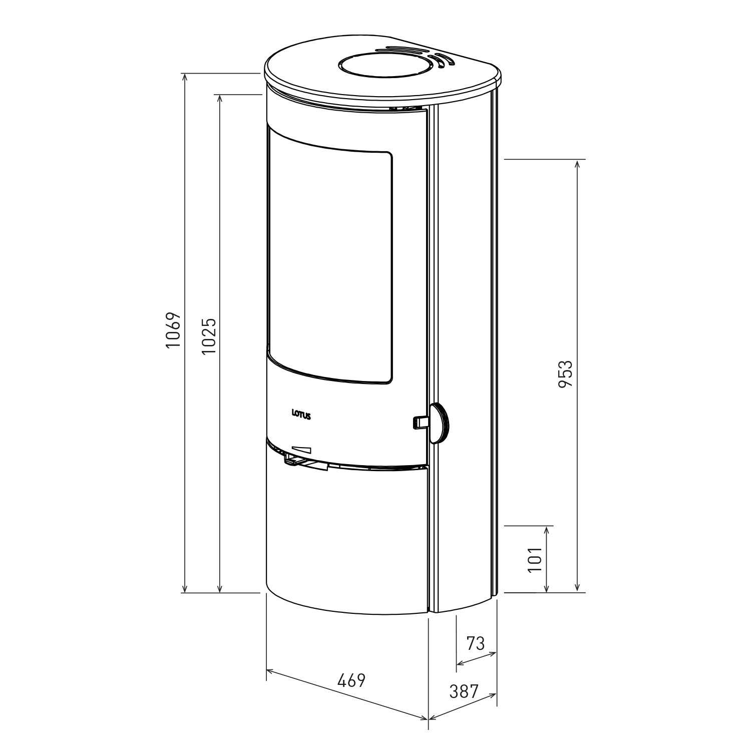 Lotus Prestige Basic S Kaminofen Schwarz/ Indian Night, RR hinten od. RR oben/ optionale Griffvarianten DIBT,
