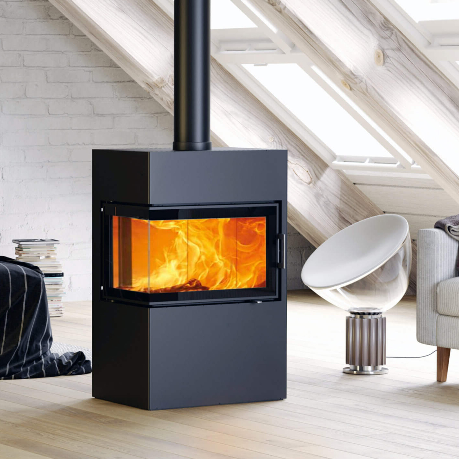Austroflamm Dexter 2.0 Poêle à bois en acier gris fonte, charnière de porte à gauche Austroflamm Dexter 2.0 Poêle à bois en acier gris fonte, charnière de porte à gauche