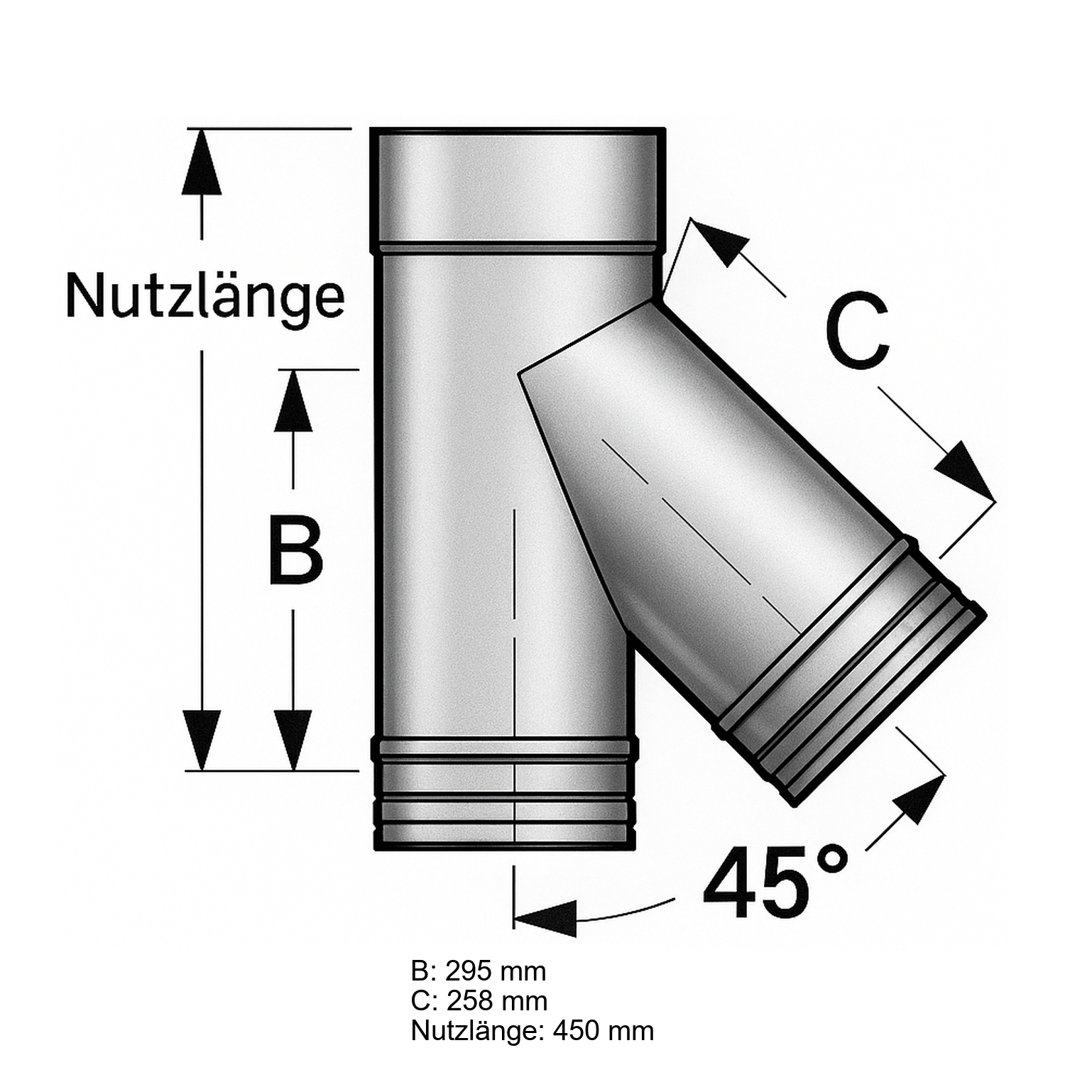 Schiedel PRIMA PLUS raccordement tuyaux 45° Ø180 mm simple paroi mat
