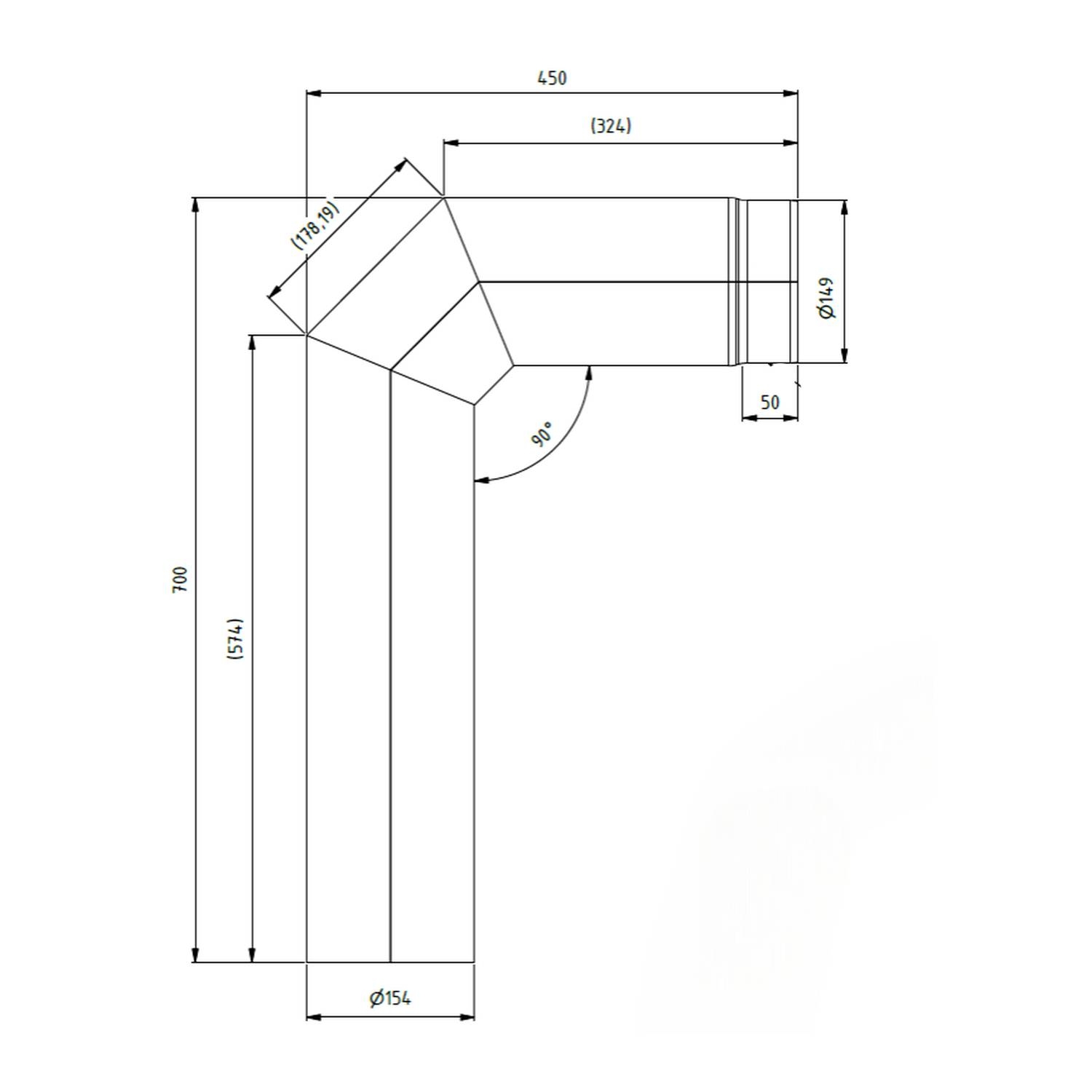 Raik coude LS diamètre 150/90° 2,00mm 3-pièces 700/450 gris