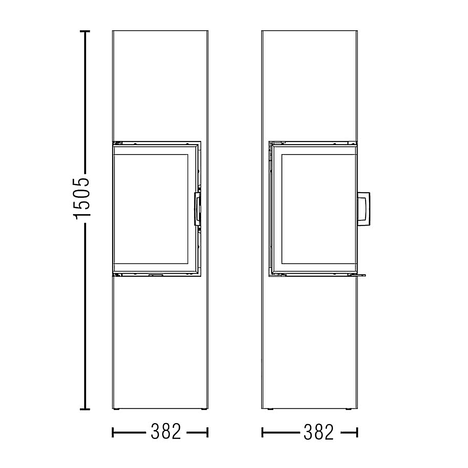 Austroflamm Slim 2.0 poêle à bois en acier gris fonte, ouverture de porte à gauche, raccordement supérieur ou arrière